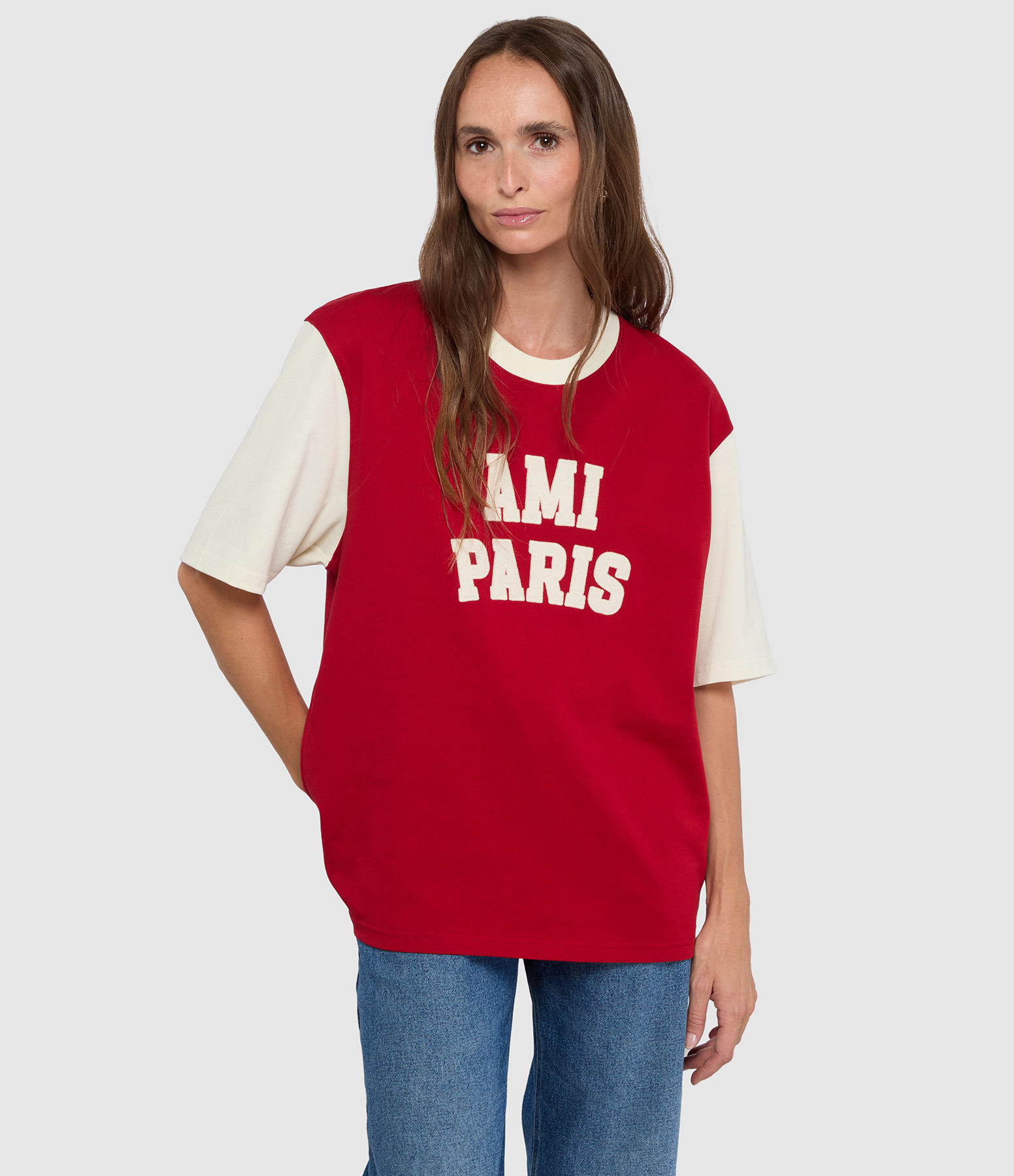 T-shirt by Ami Paris in felt – Ruby Red and Ivory