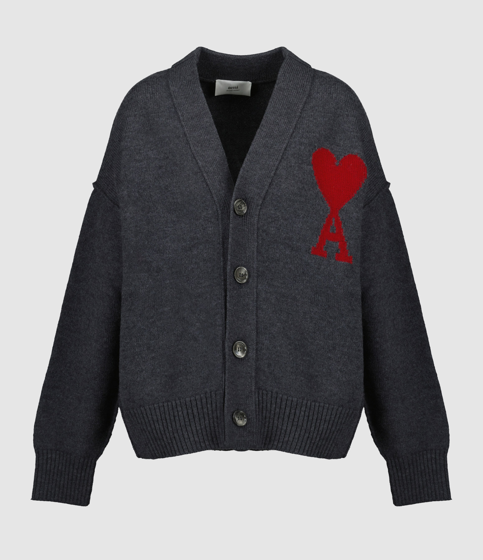 Unisex ‘Ami de Cœur’ Cardigan in Grey Marled with Red