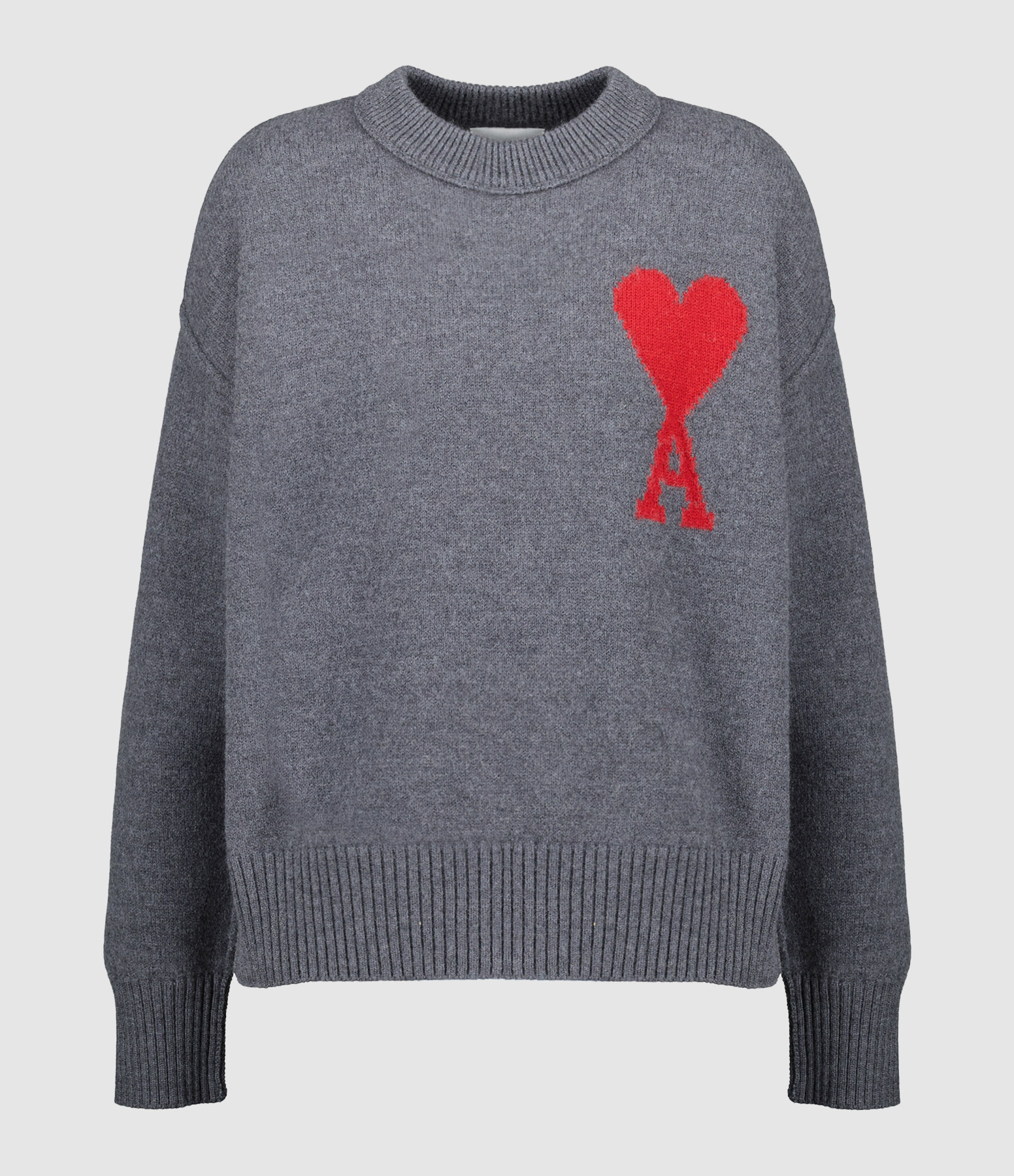 Unisex ‘Ami de Cœur’ Sweater in Grey Marled with Red