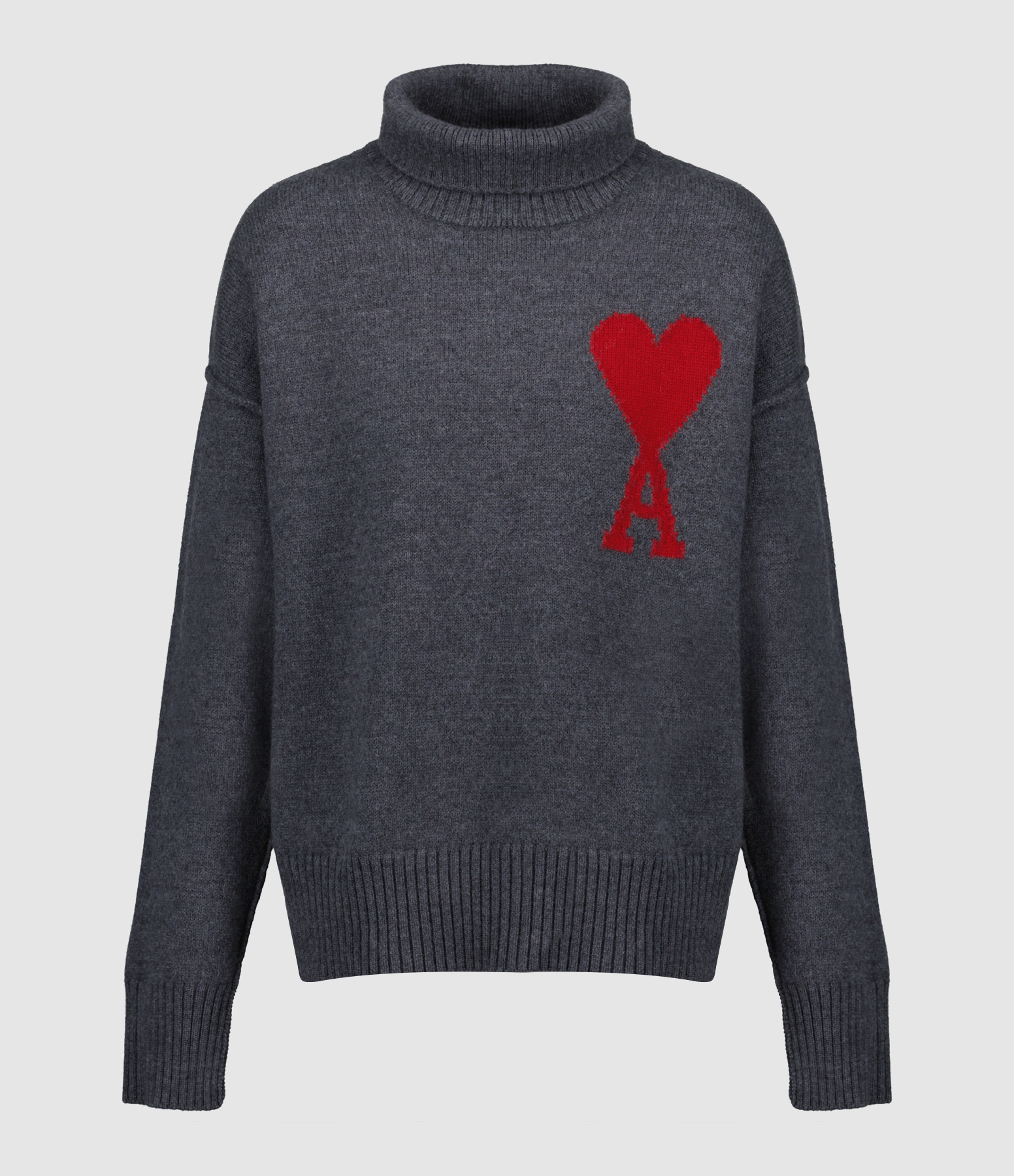 Unisex Roll-Neck Jumper – ‘Ami de Cœur’ in Heather Grey