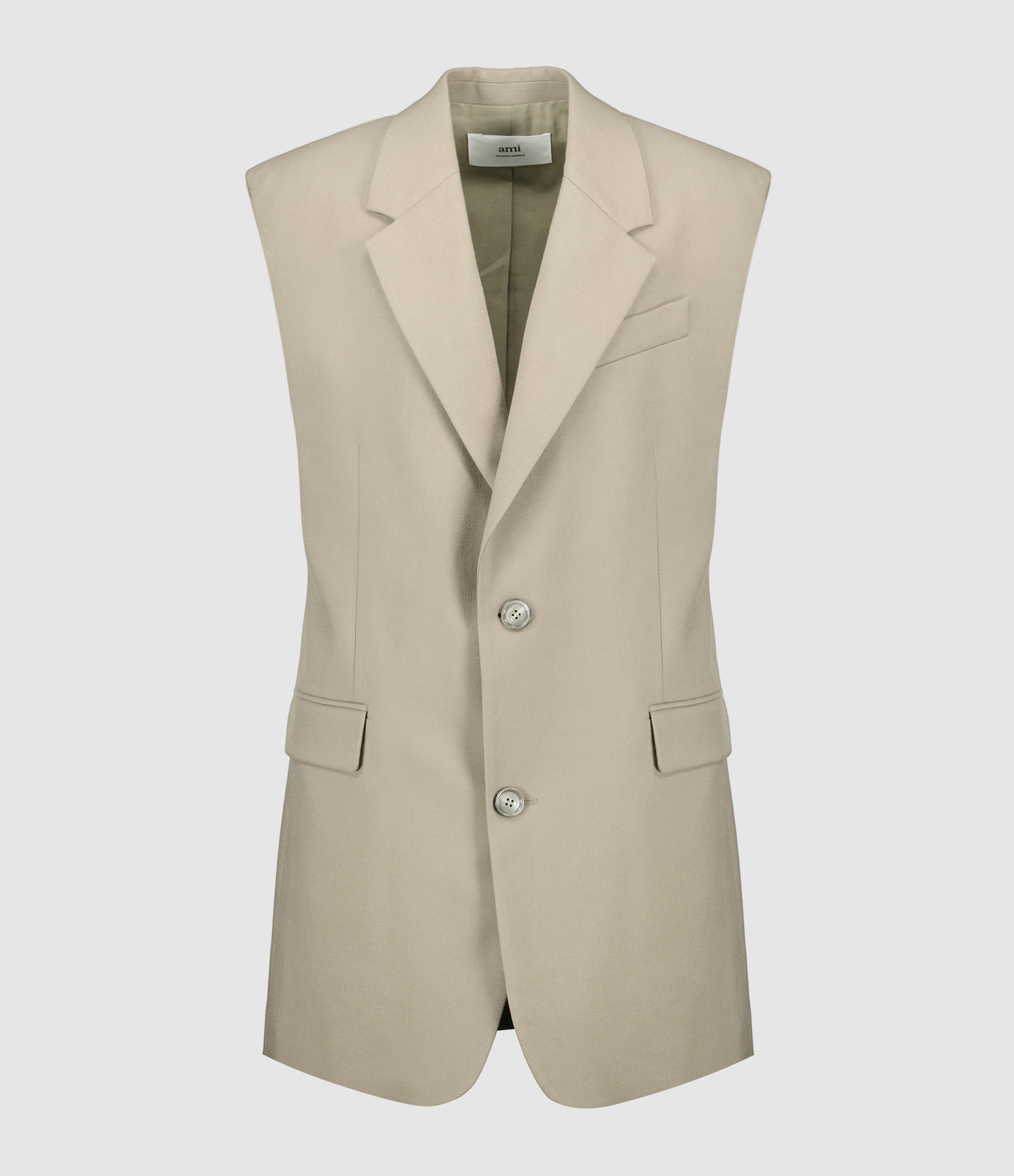 Sleeveless Taupe Wool Blazer