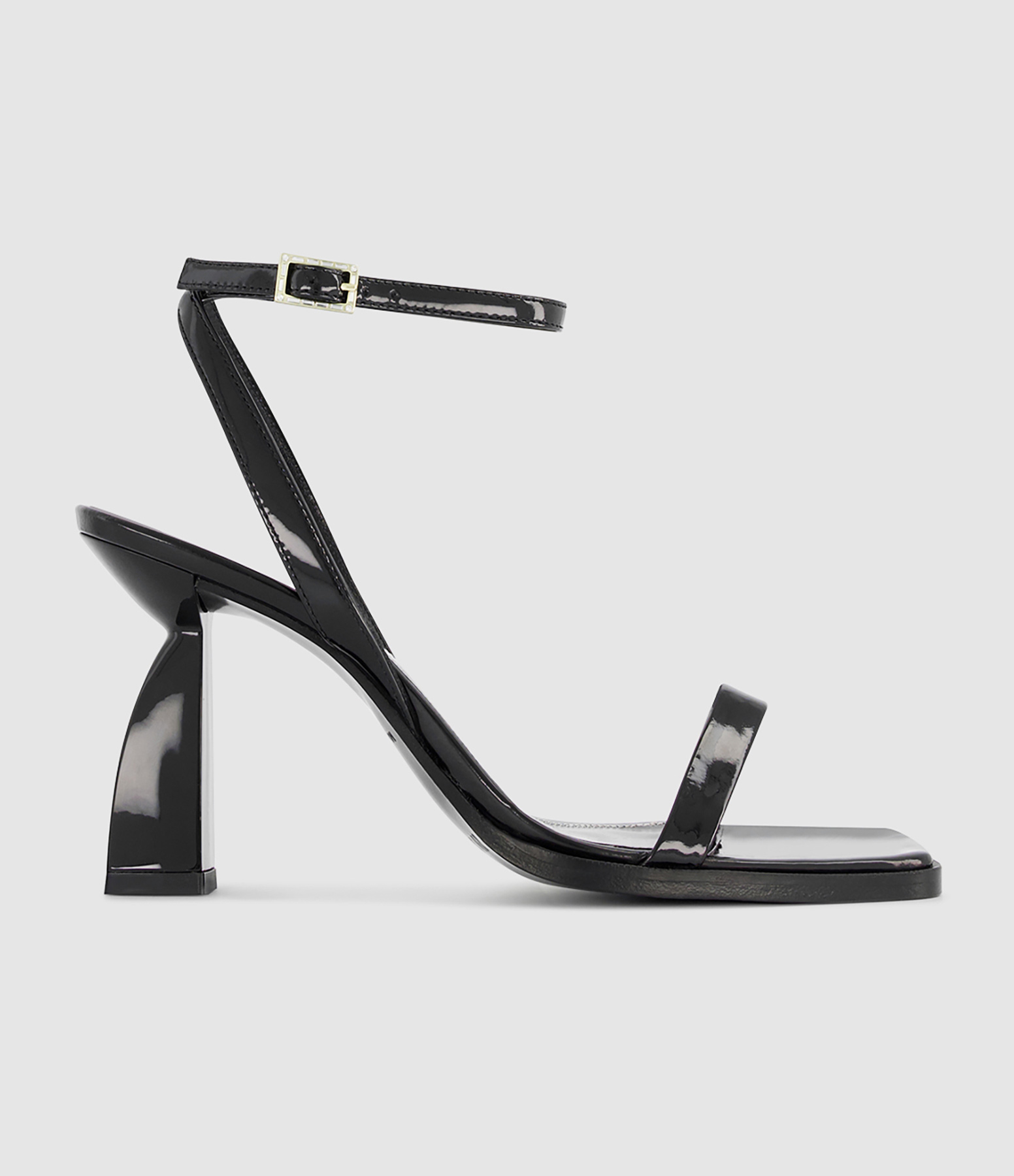 Angel E Black Patent Heeled Sandals