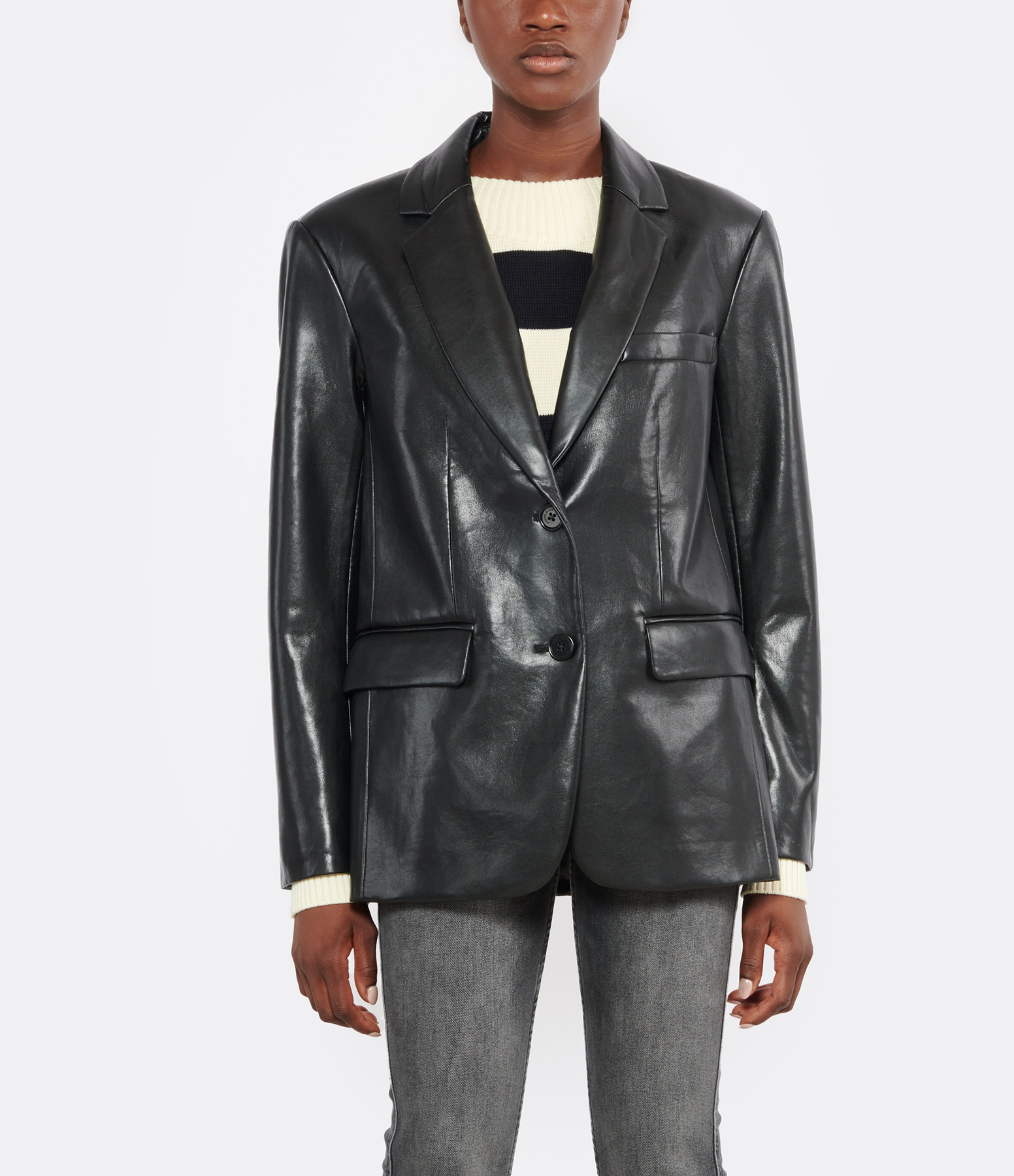 Classic Black Faux Leather Blazer