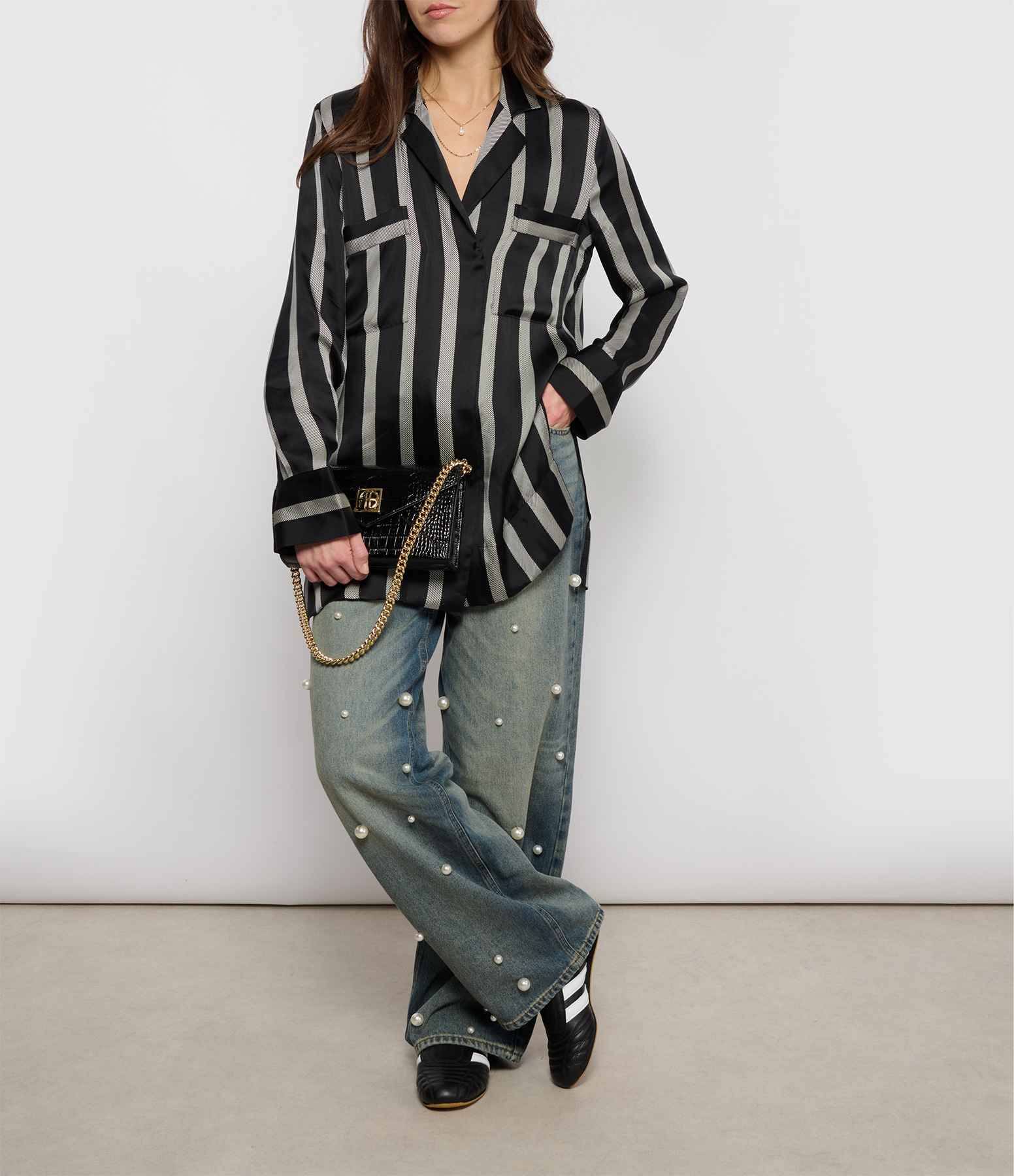 Lynette Black Herringbone Stripe Shirt