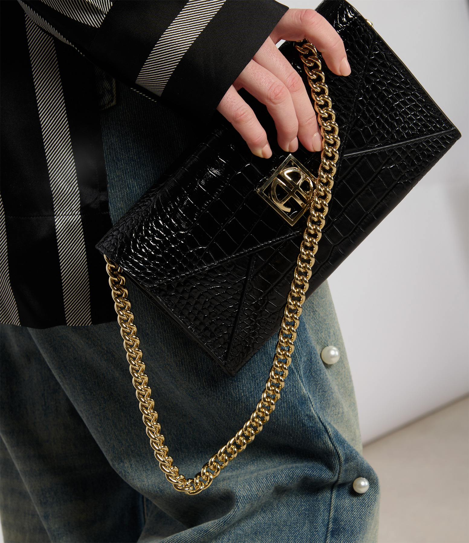 Elly Small Black Embossed Bag