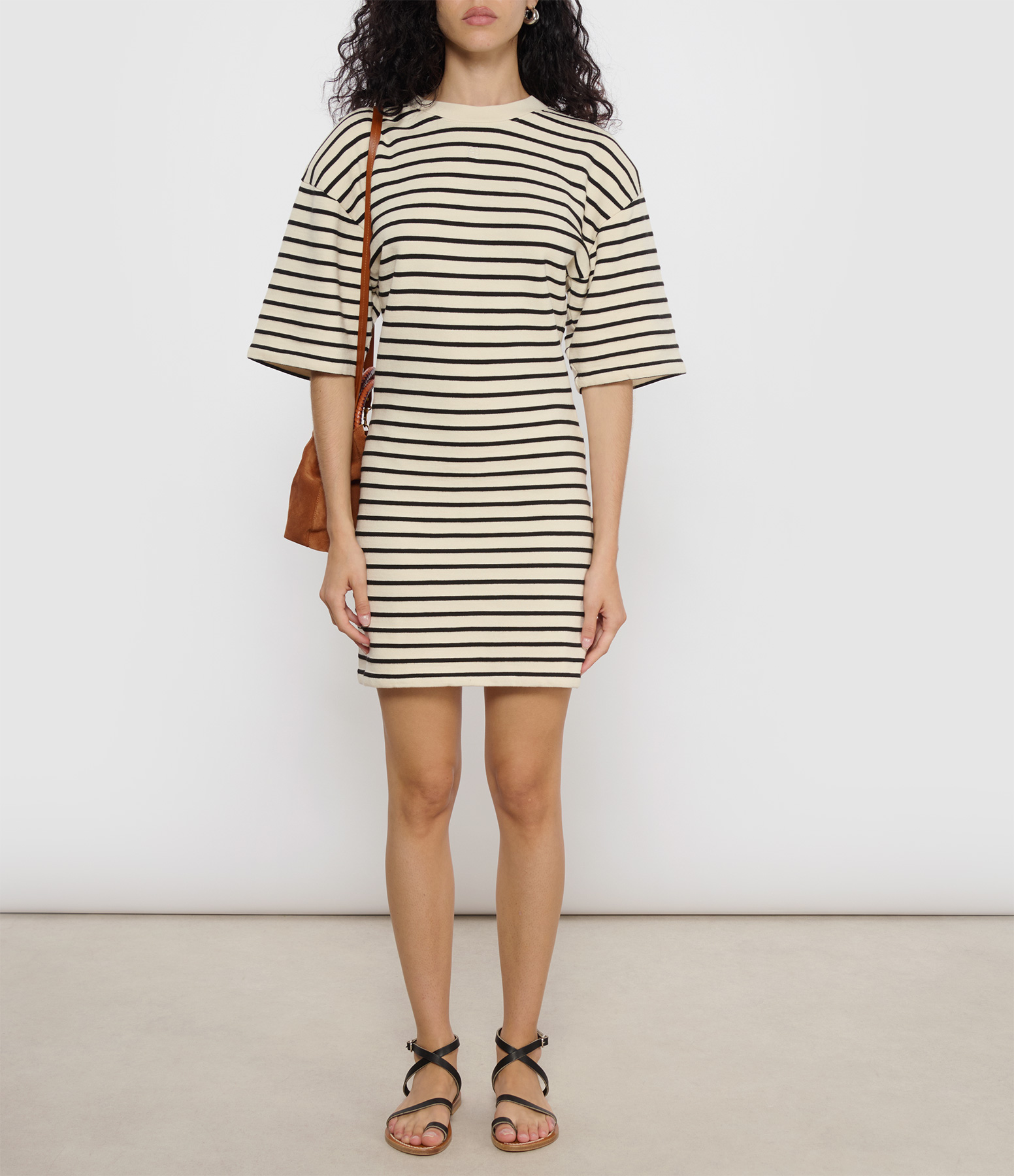 Mona Stripe Short Dress in French Terry, White/Black