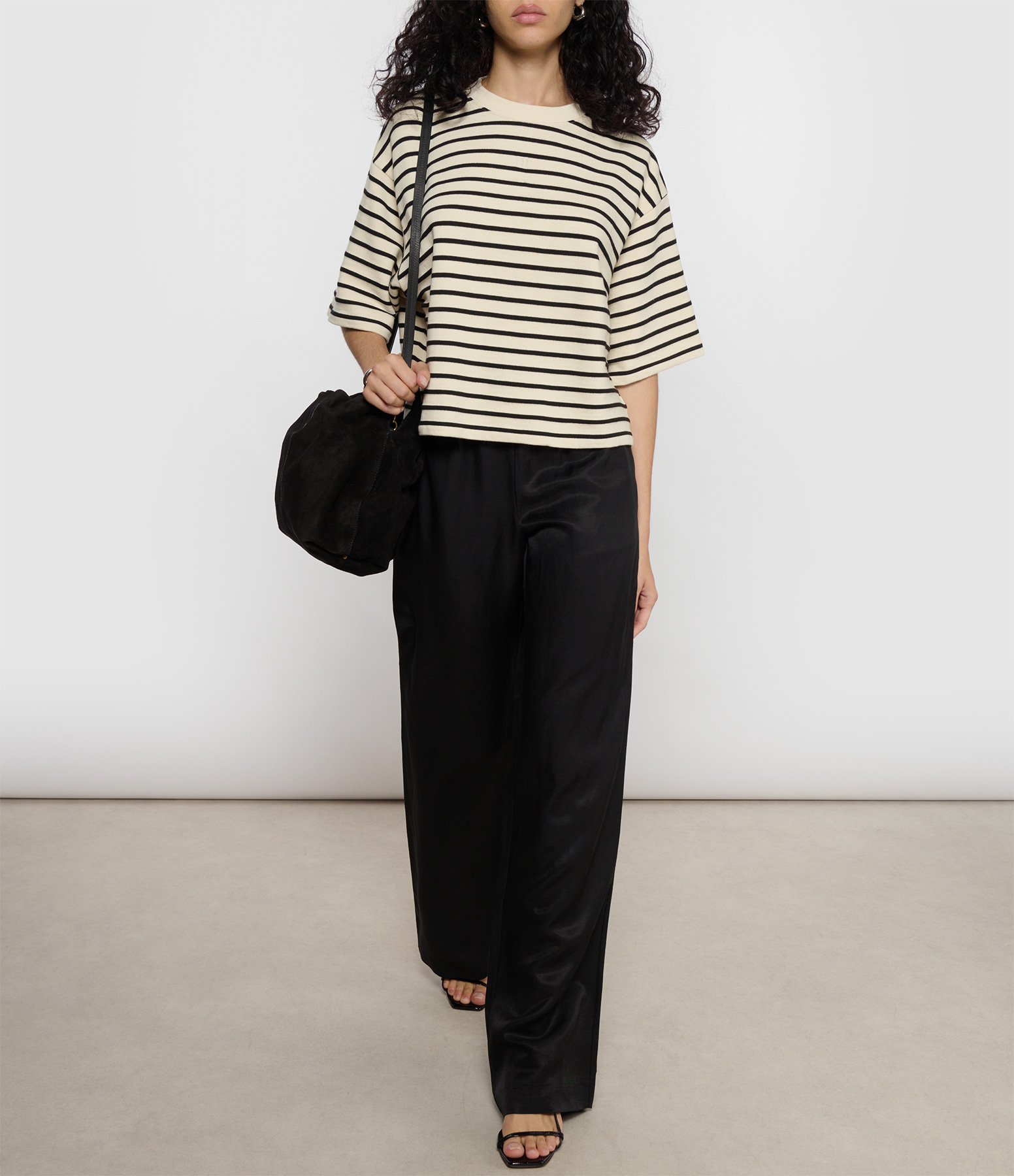 Myers Cropped Stripe French Terry T-shirt – White/Black