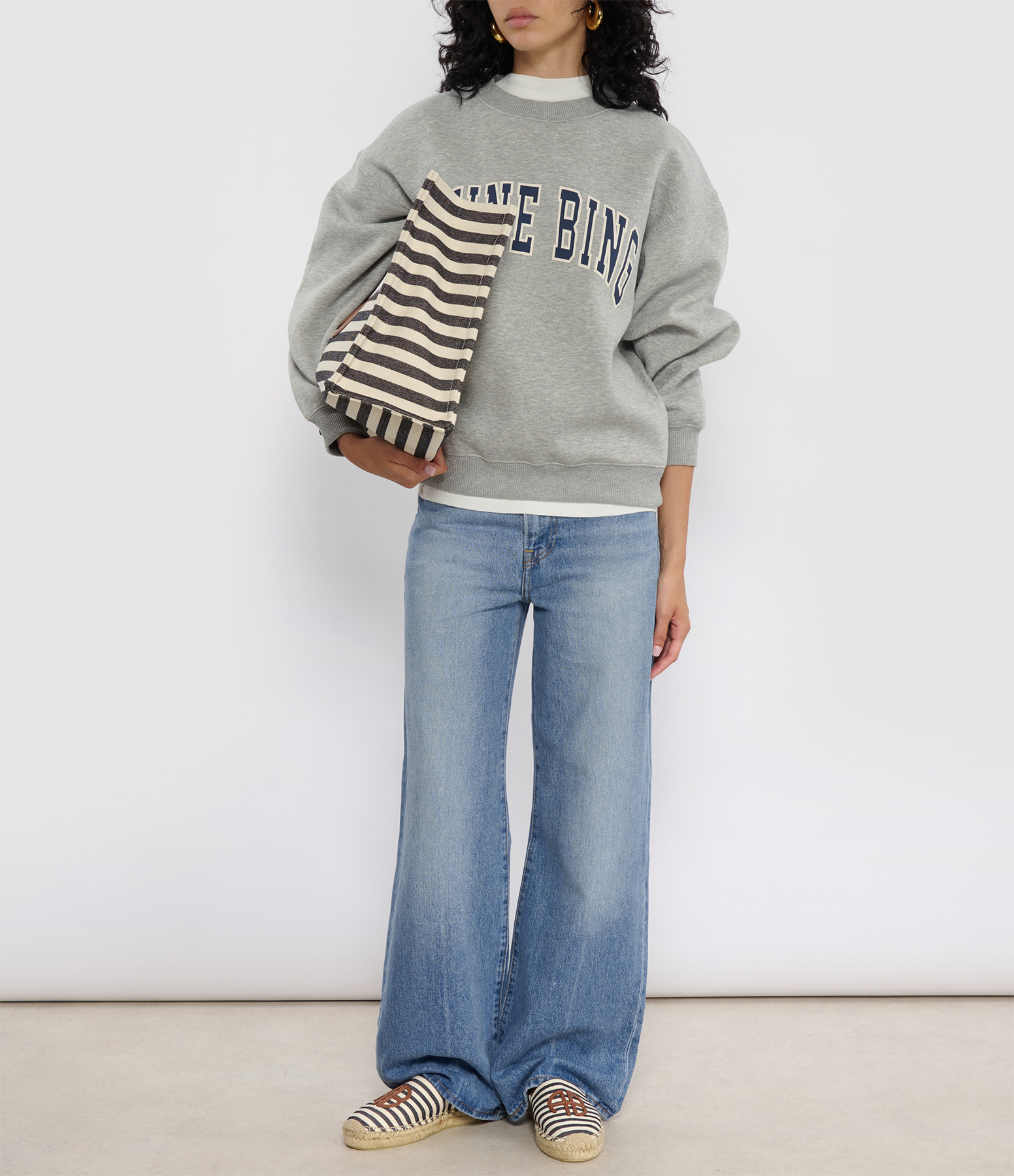 Anine Bing Spencer Sweatshirt, Medium, Heather Grey