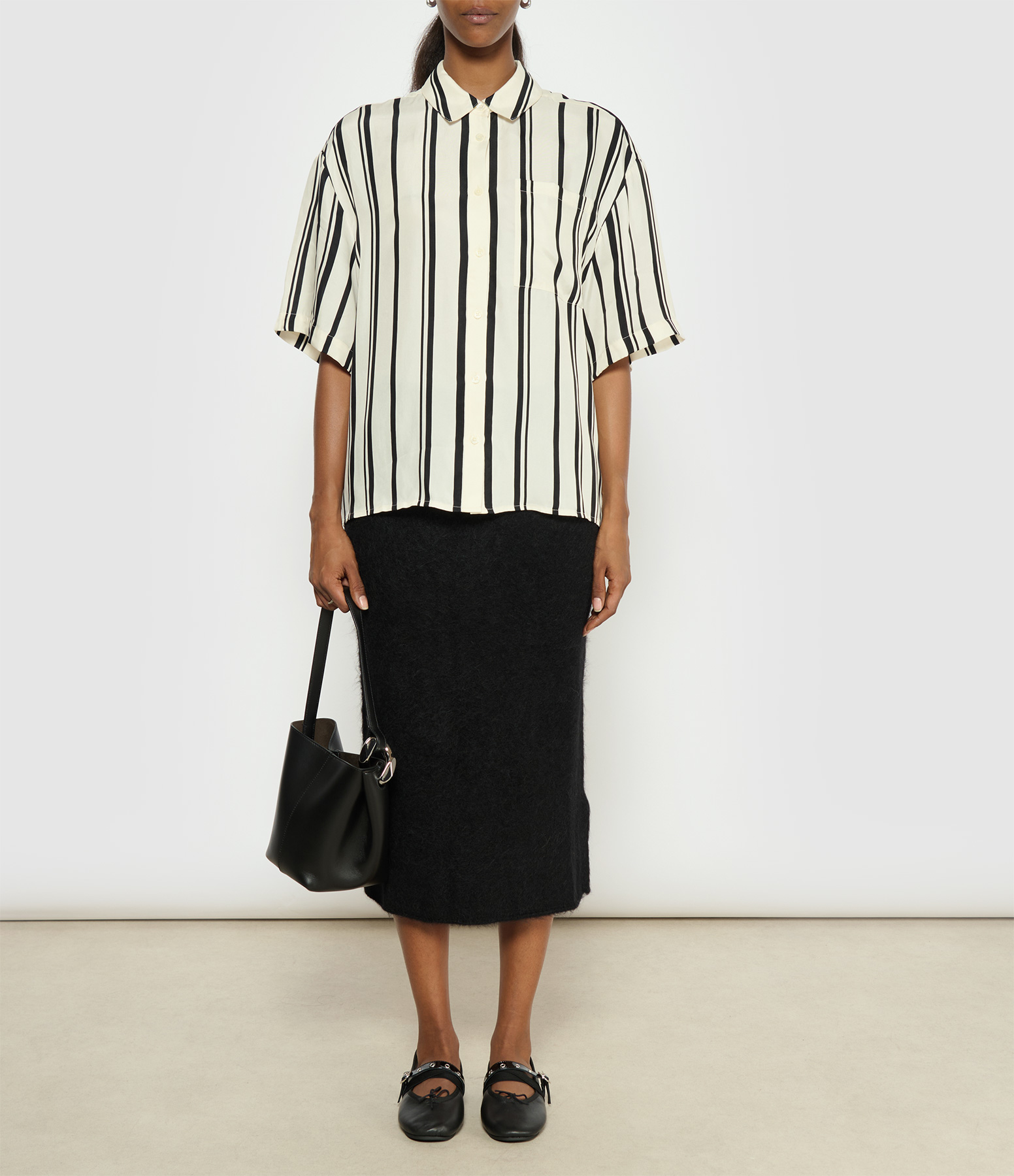 Coco Monogram Stripe Shirt in Ivory and Black