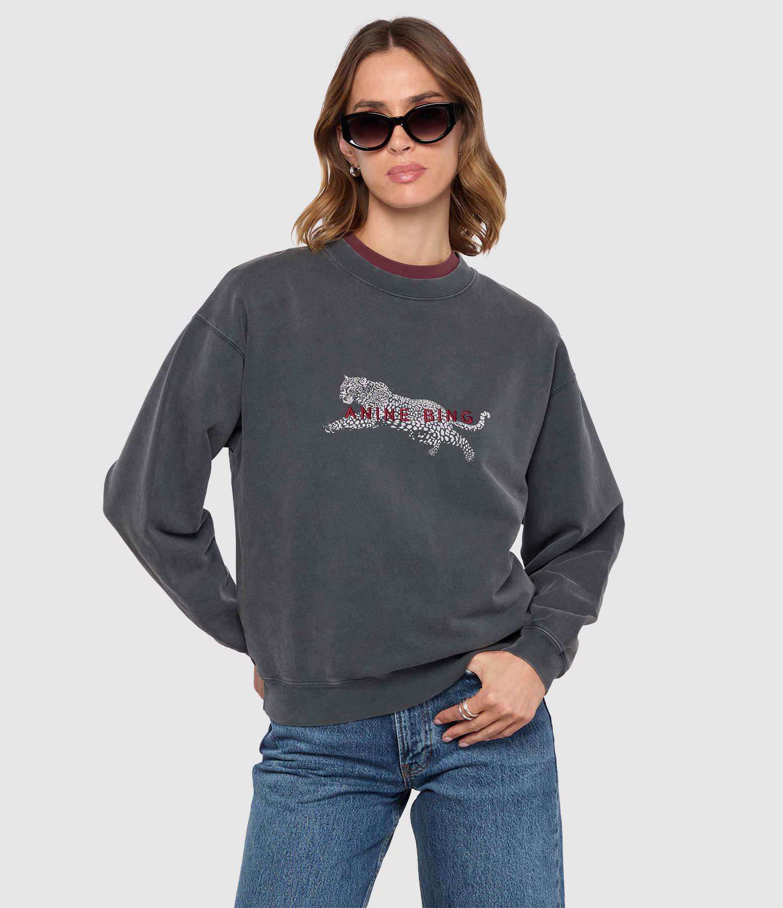 Leopard Spencer Washed Black Sweatshirt