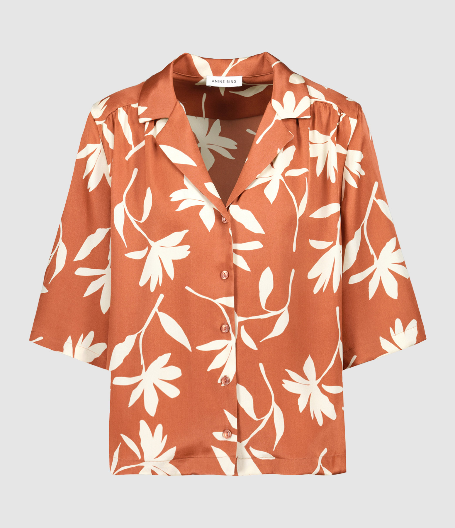 Daisy Silk Shirt with Terracotta Print