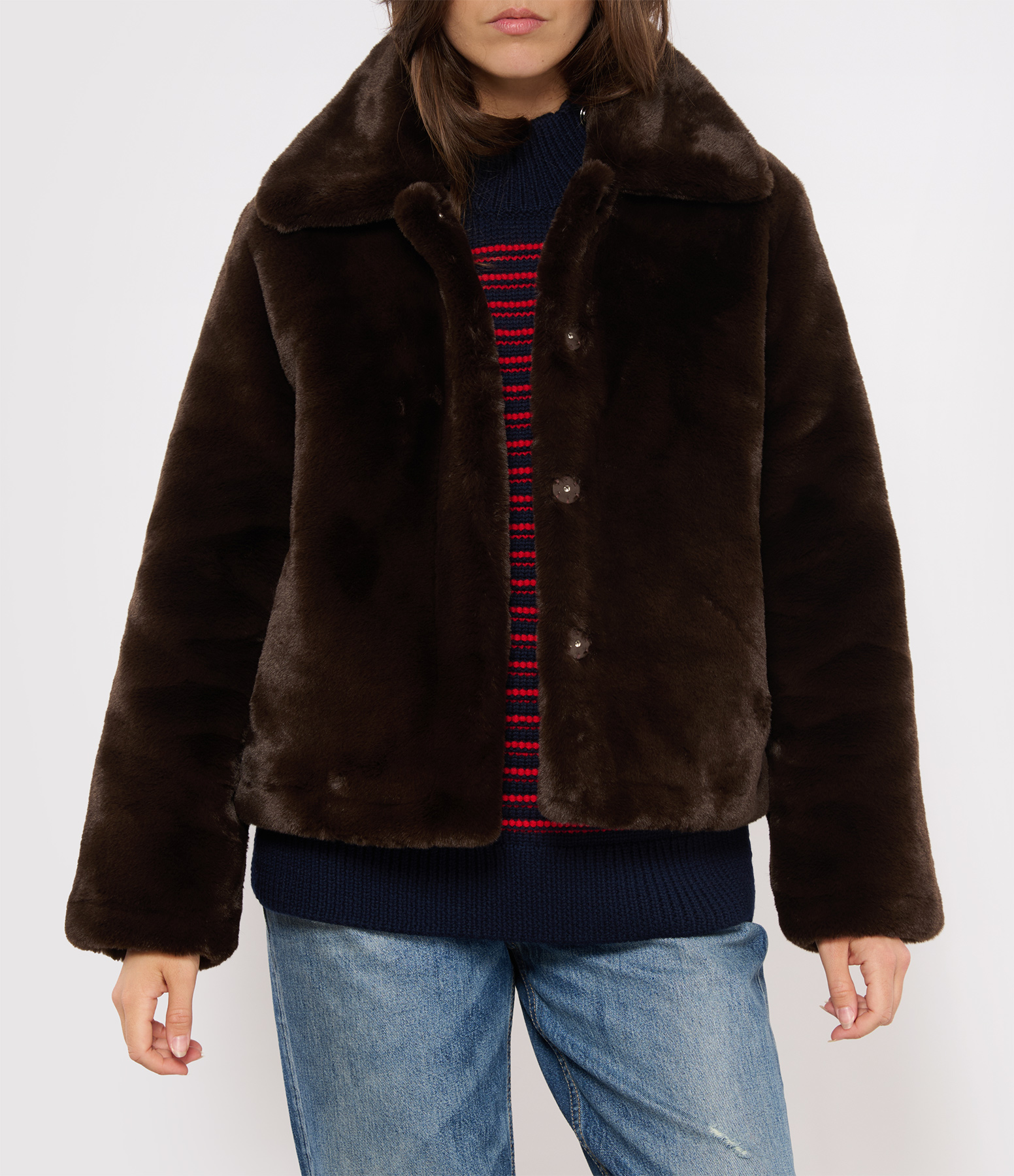 Elis Faux Fur Coat in Espresso