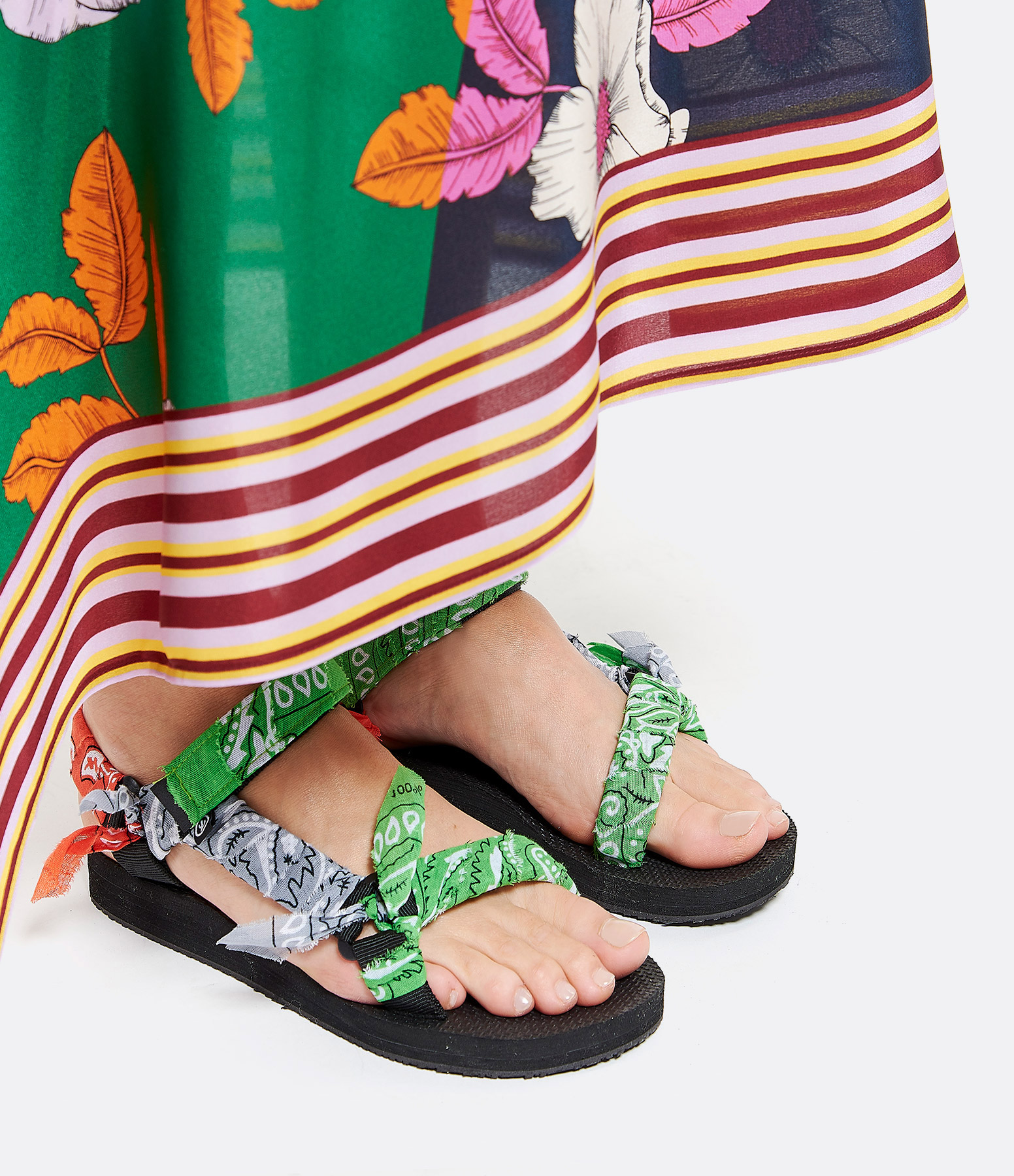 Trekky Bandana Sandals – Green, Orange and White