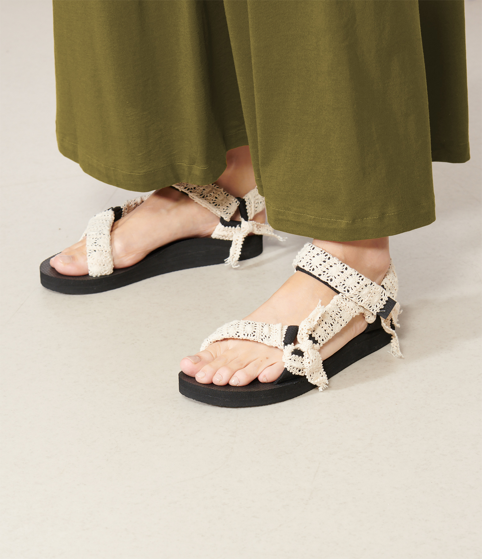 Trekky Lace Sandals in Ecru, Exclusive to Lulli