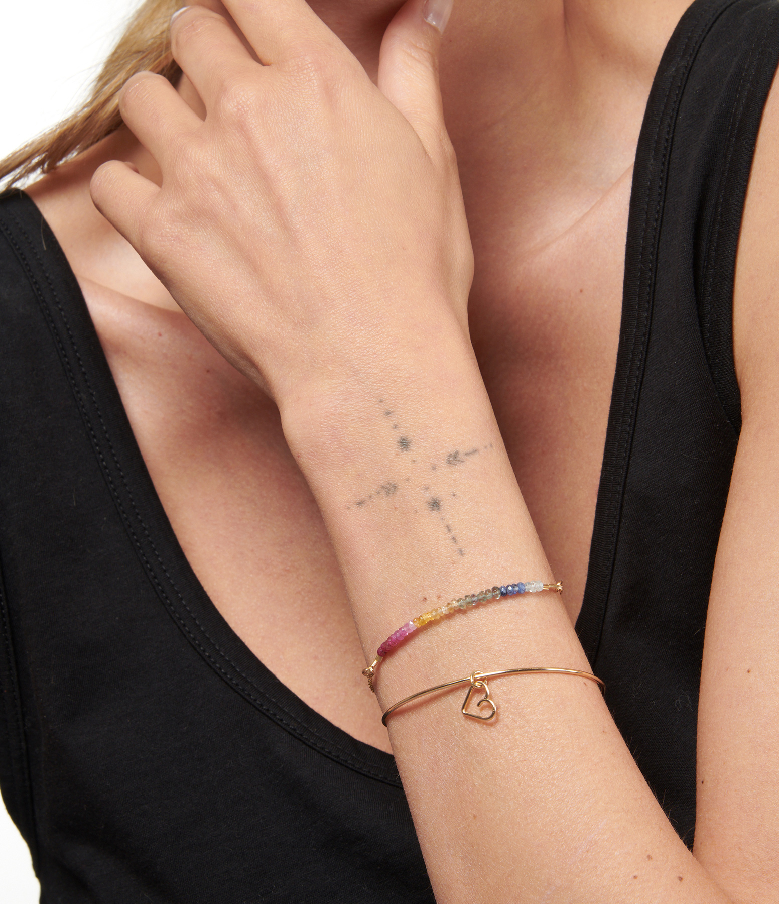 Pure Nude Bangle and Gold-Filled Heart Charms