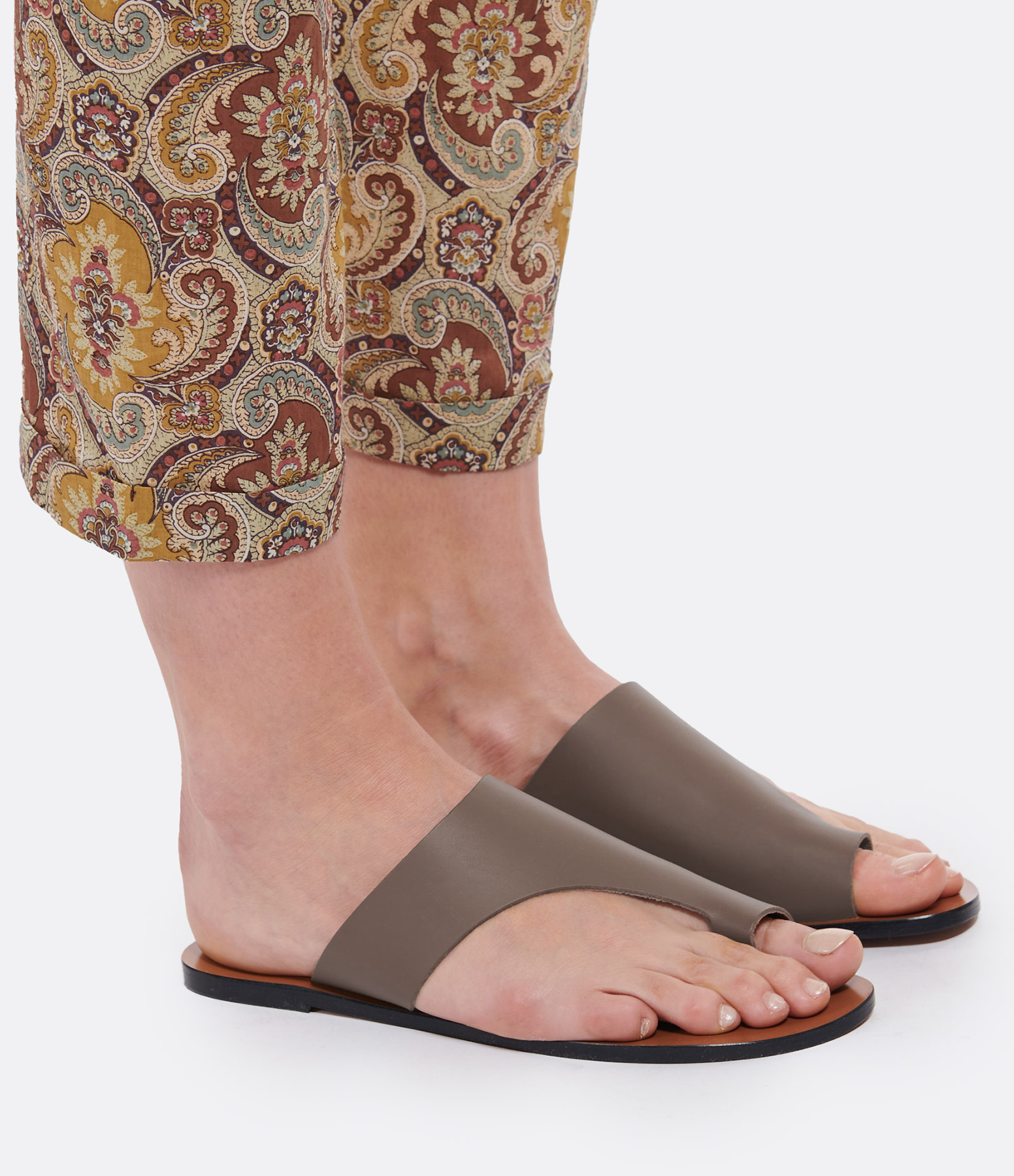 Rosa Vachette Mules – Khaki and Brown