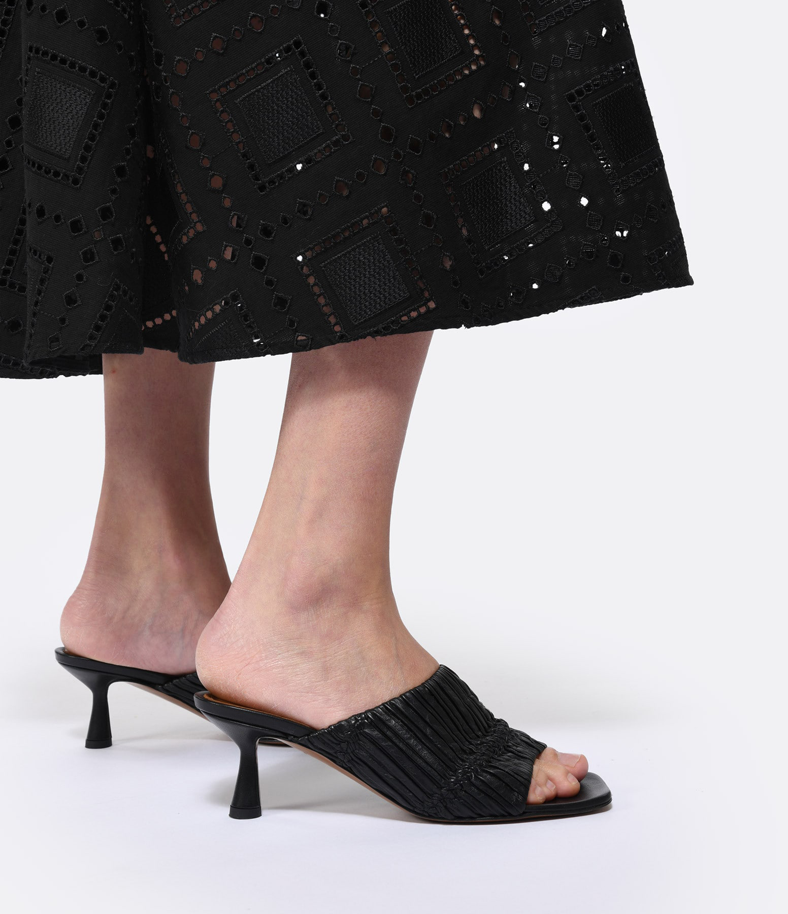 Caserta Black Pleated Leather Mules