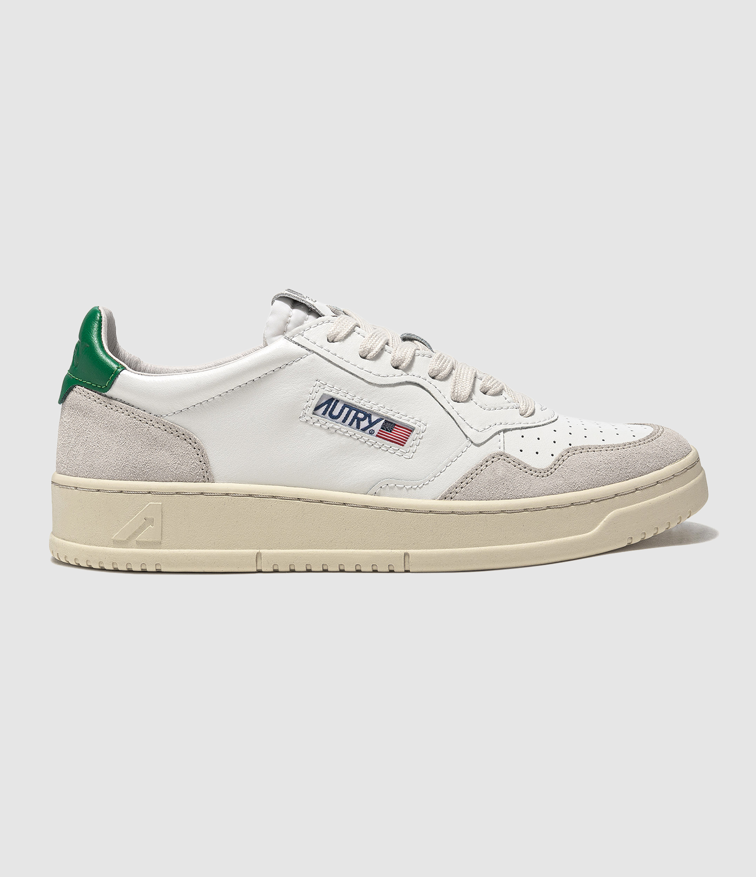 Men’s Medalist Leather Trainers in White, Beige and Amazon Green
