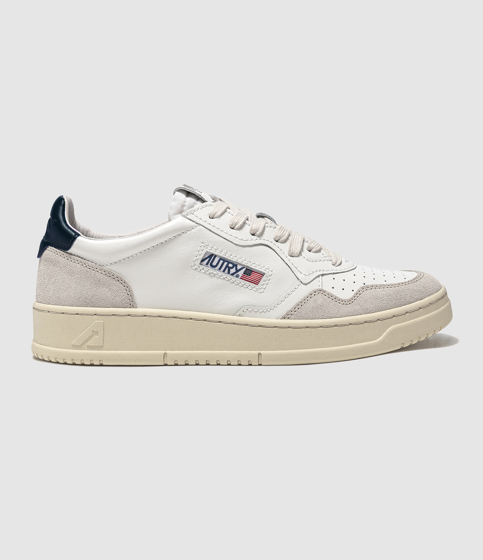 Men’s Medalist Leather Trainers – White, Beige, Blue