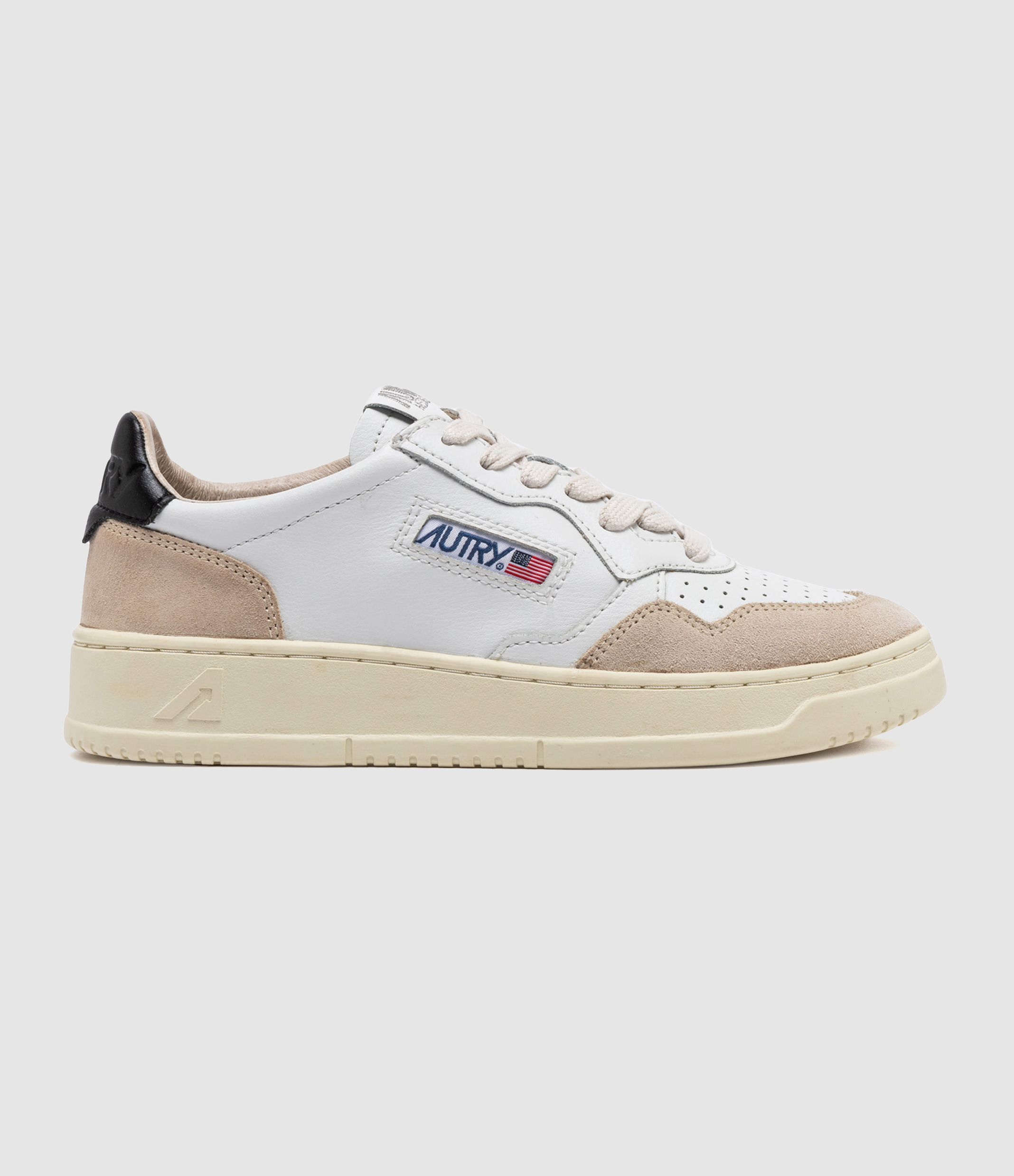 Medalist Leather Trainers in White, Beige and Black