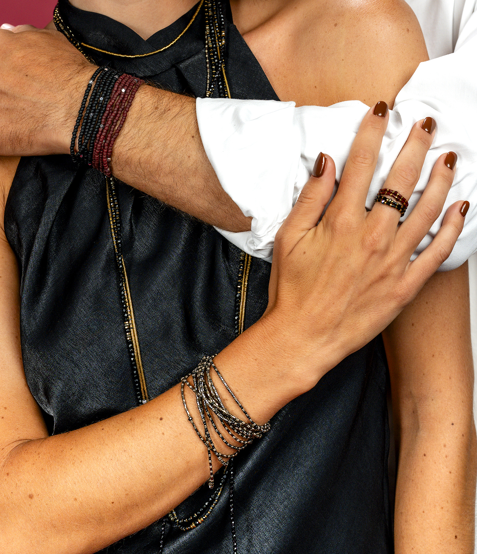 Aura Black Metal 6-Strand Necklace and Bracelet, 103cm