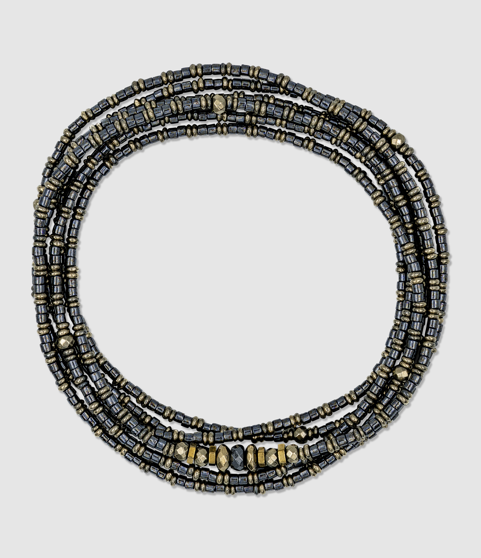 Aura Black Metal 6-Strand Necklace and Bracelet, 103cm