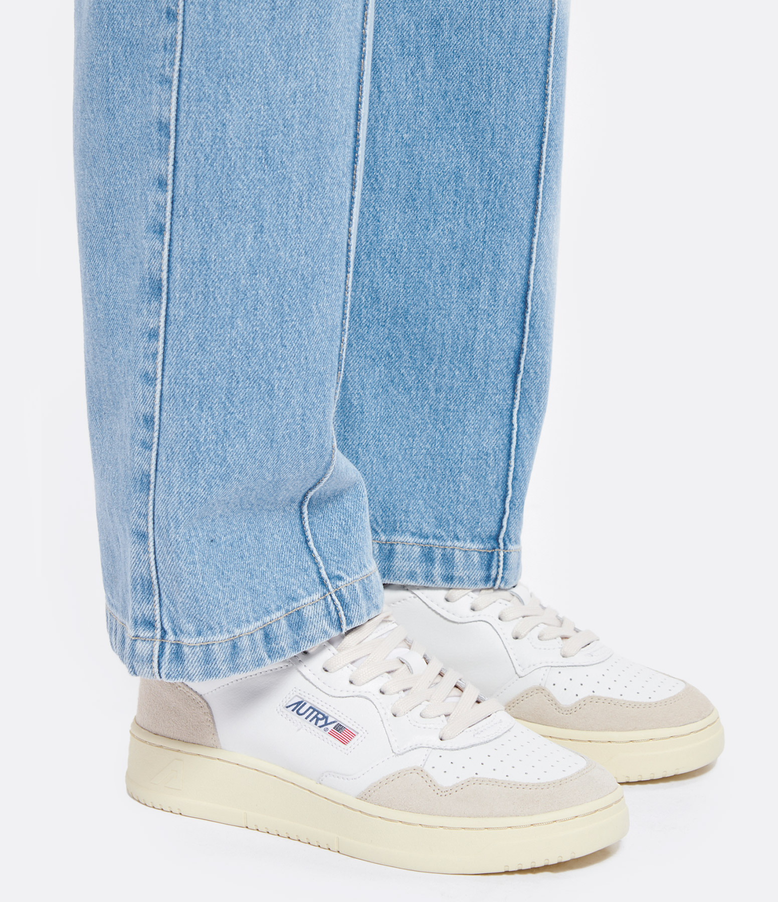 Medalist Leather Trainers in White, Beige and Pink