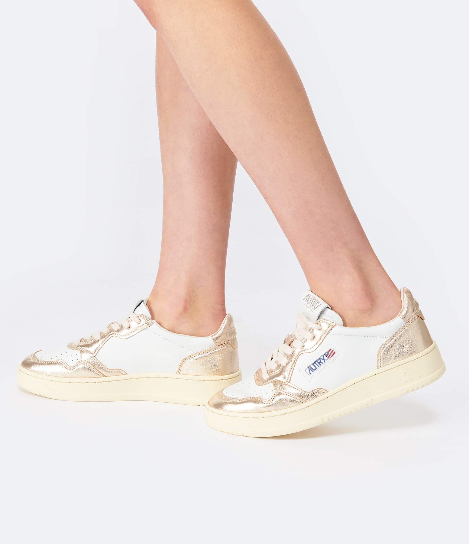 Medalist Two-Tone Leather Trainers in White and Platinum