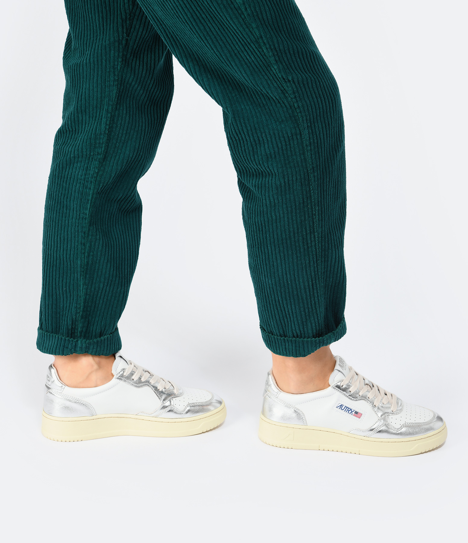Medalist Two-Tone Leather Trainers – White, Silver