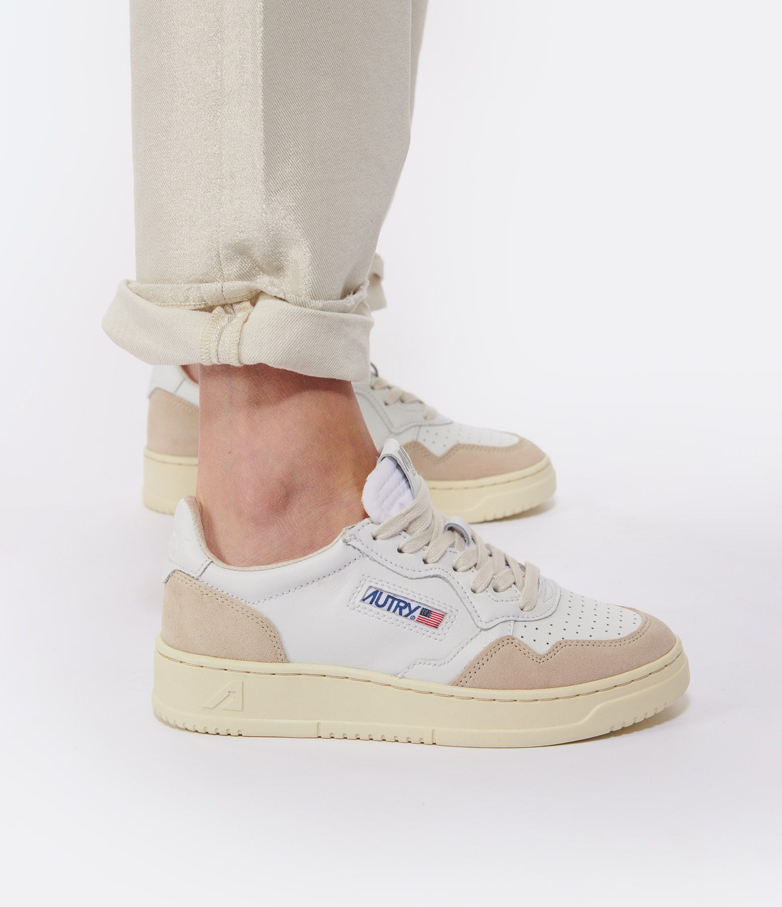 Medalist Leather Trainers – White, Beige