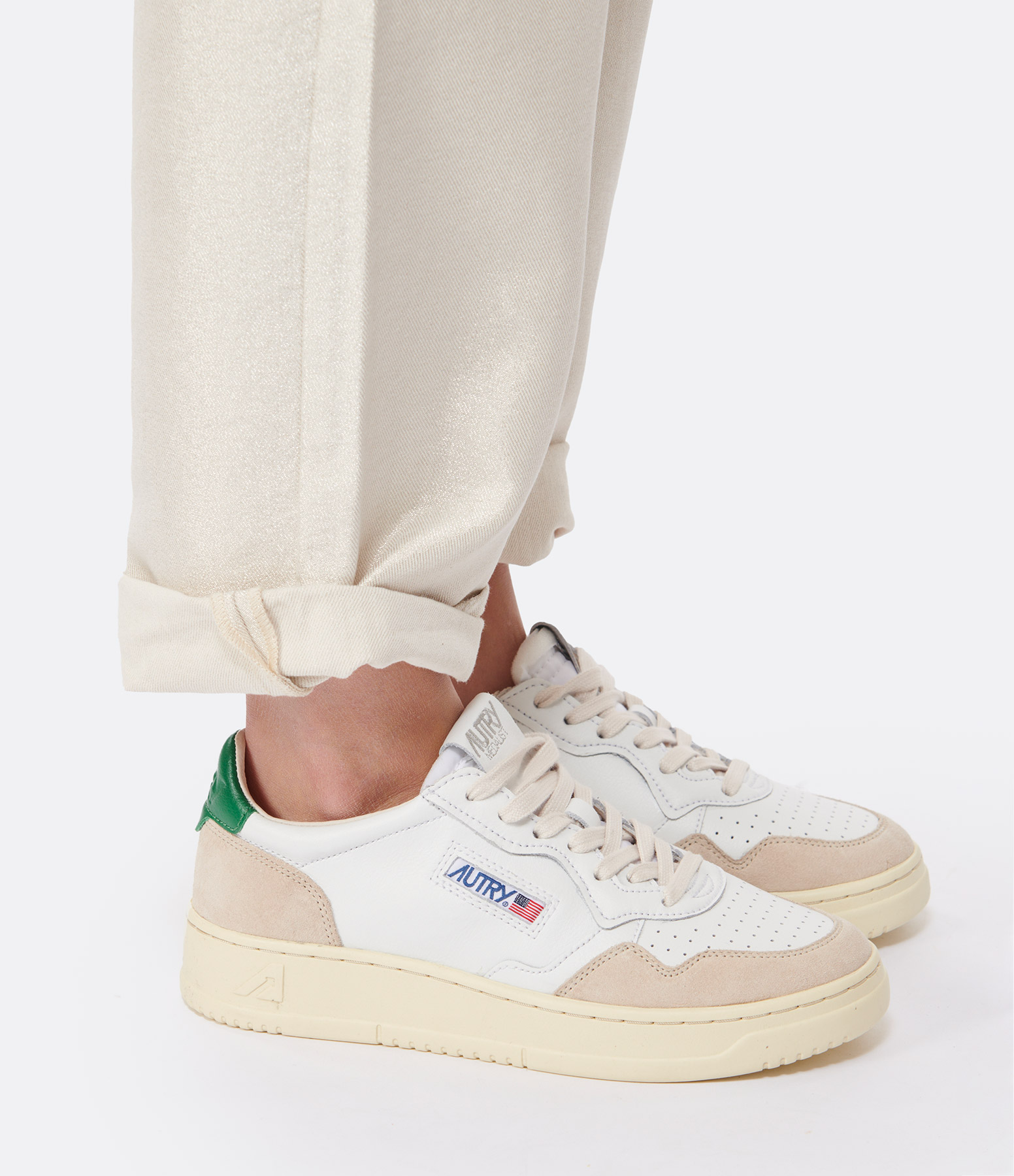Medalist Leather Trainers – White, Beige, Green