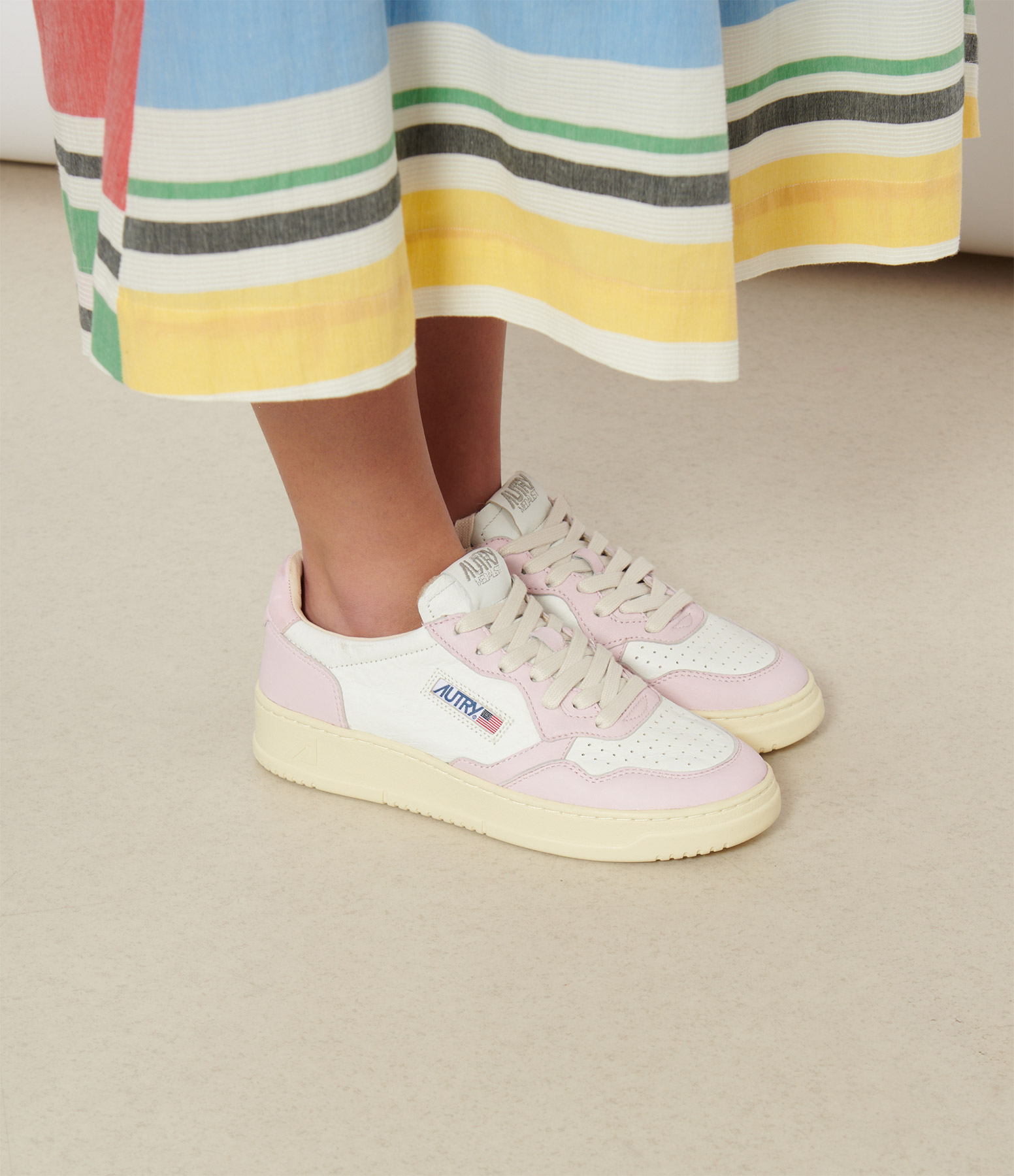 Medalist Two-Tone Leather Trainers in White and Pale Pink