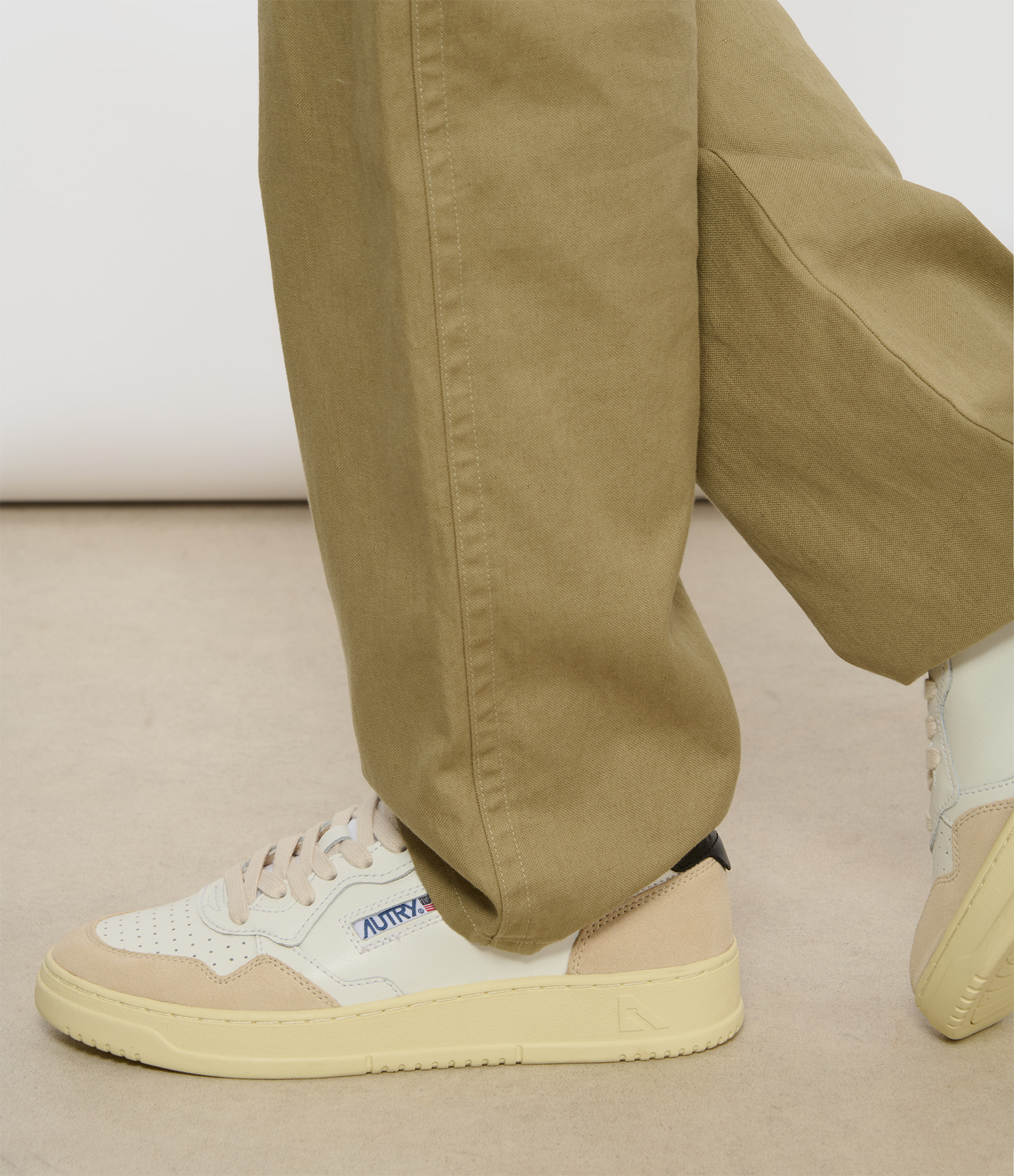 Medalist Leather Trainers in White, Beige and Black