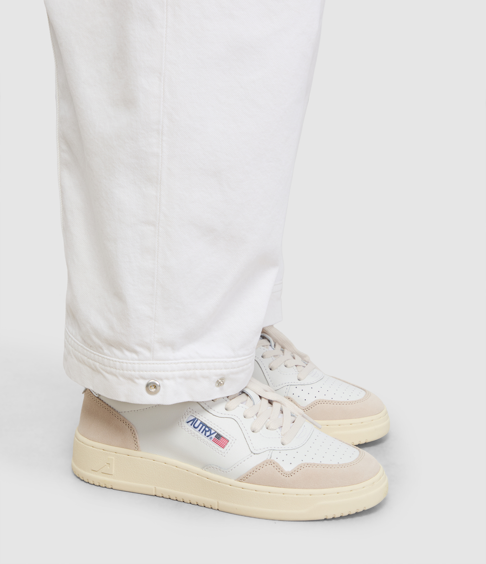 Medalist Leather Trainers in White, Beige and Silver