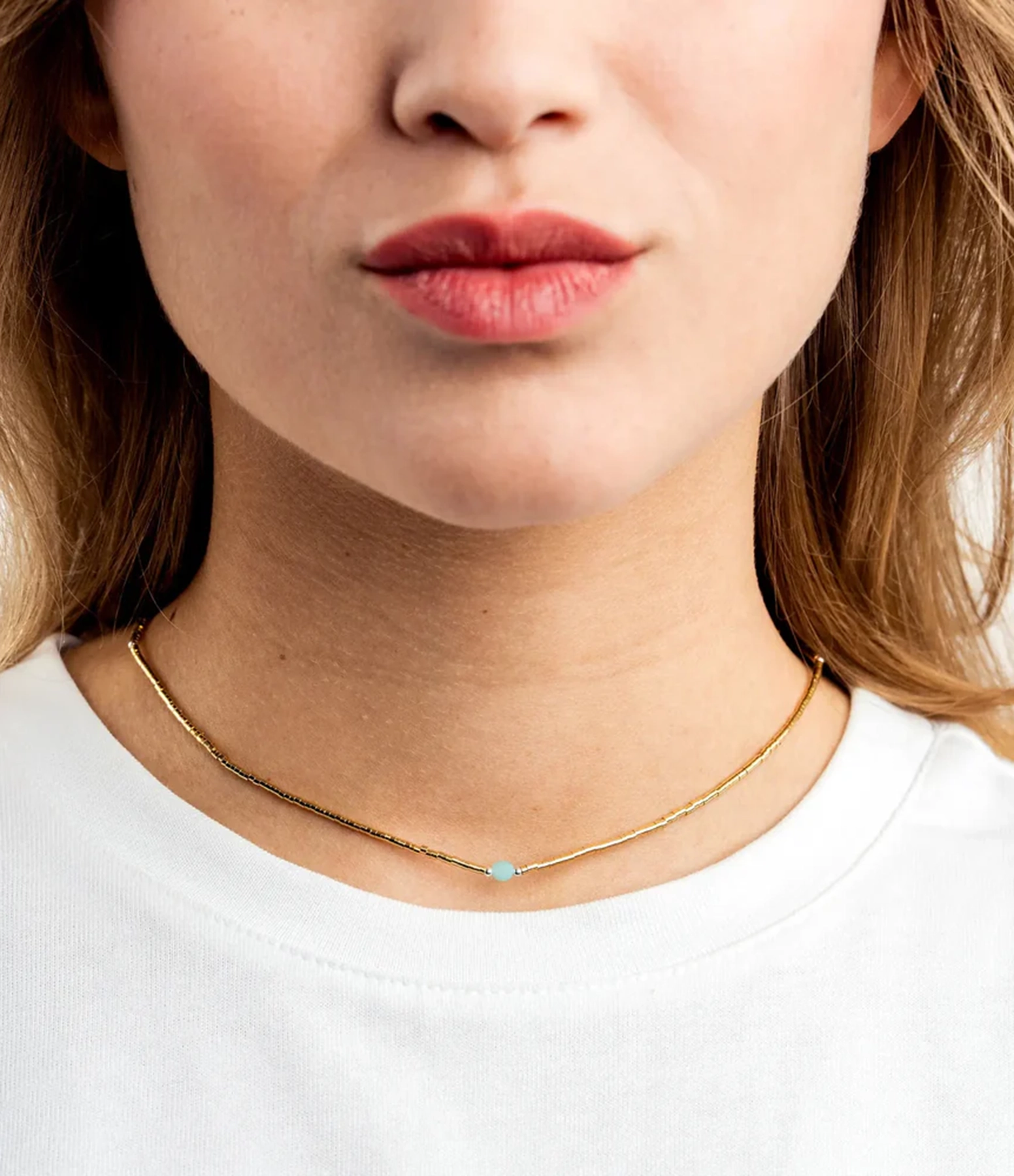 Ava Gold Amazonite Gold Choker, 38 cm