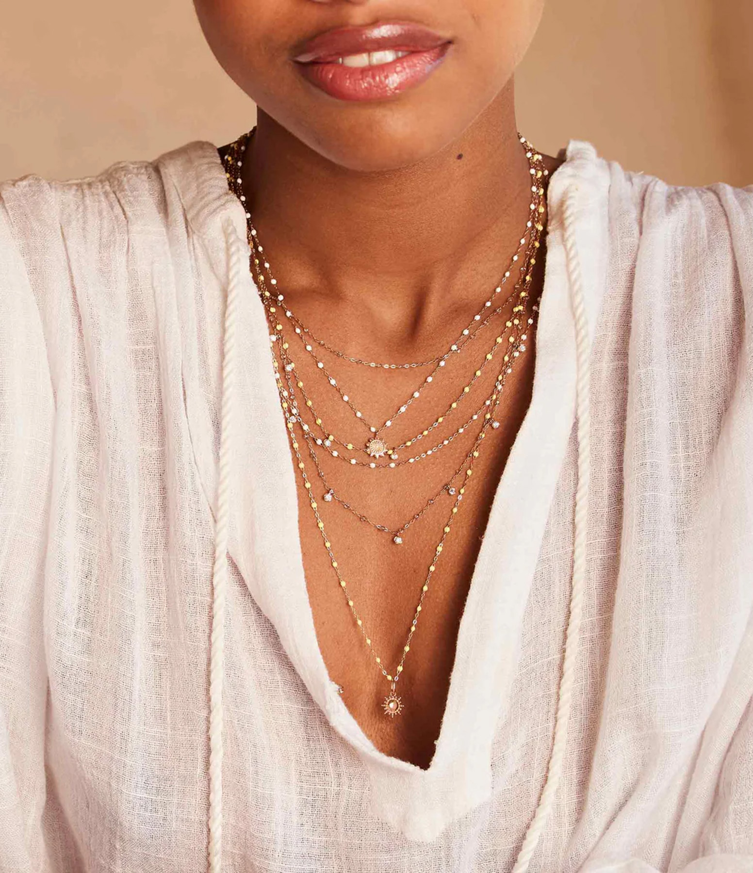 Lucky Sun Resin Pearl Necklace with Diamond, White Gold