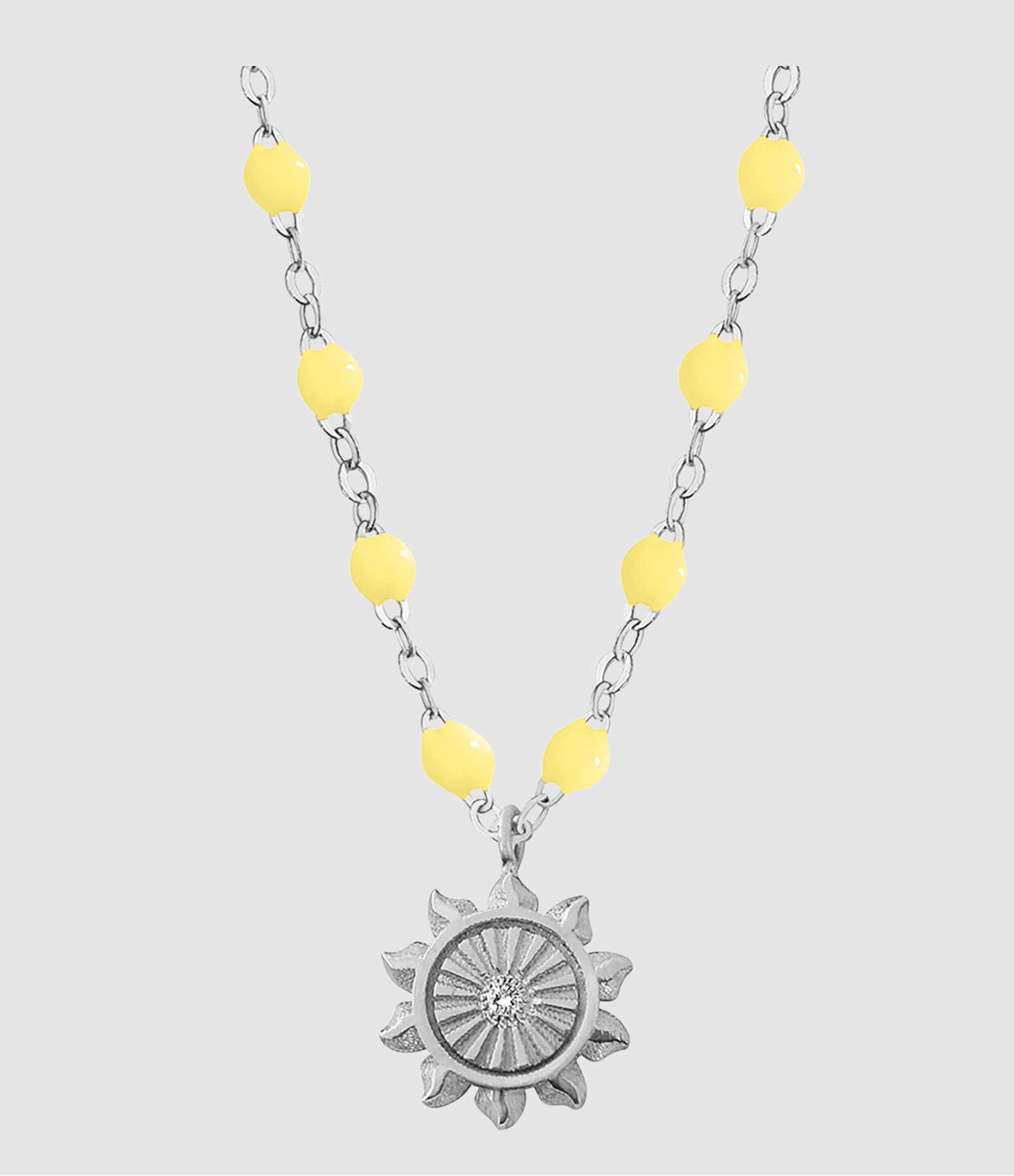 Lucky Sun Resin Pearl Necklace with Diamond, White Gold