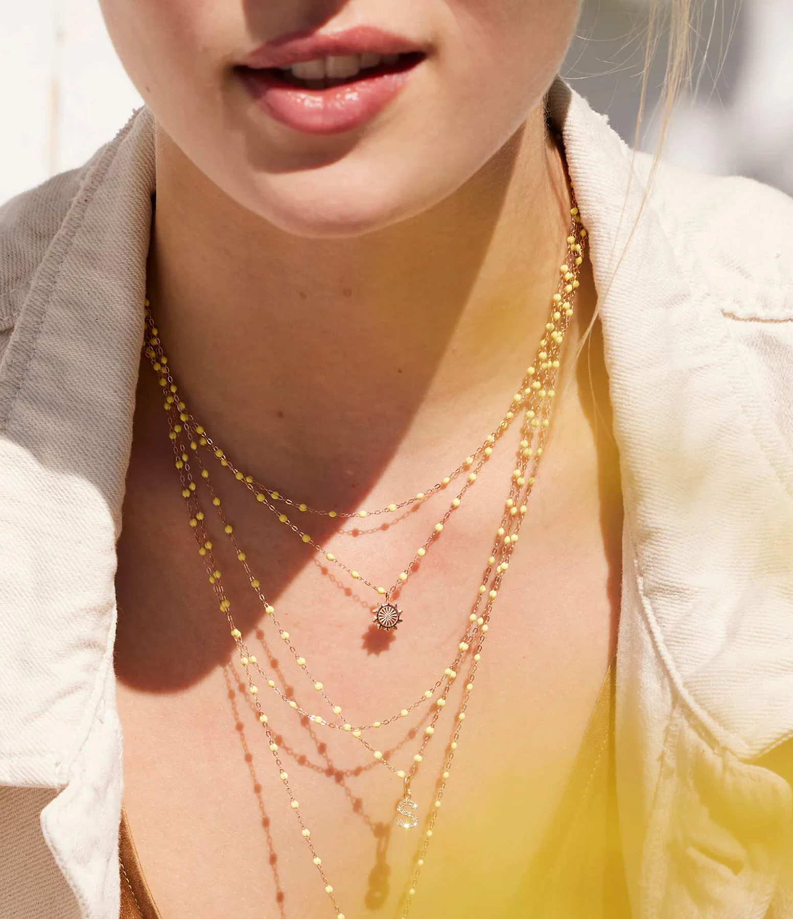 Lucky Sun Resin Pearl Necklace with Yellow Gold Diamond