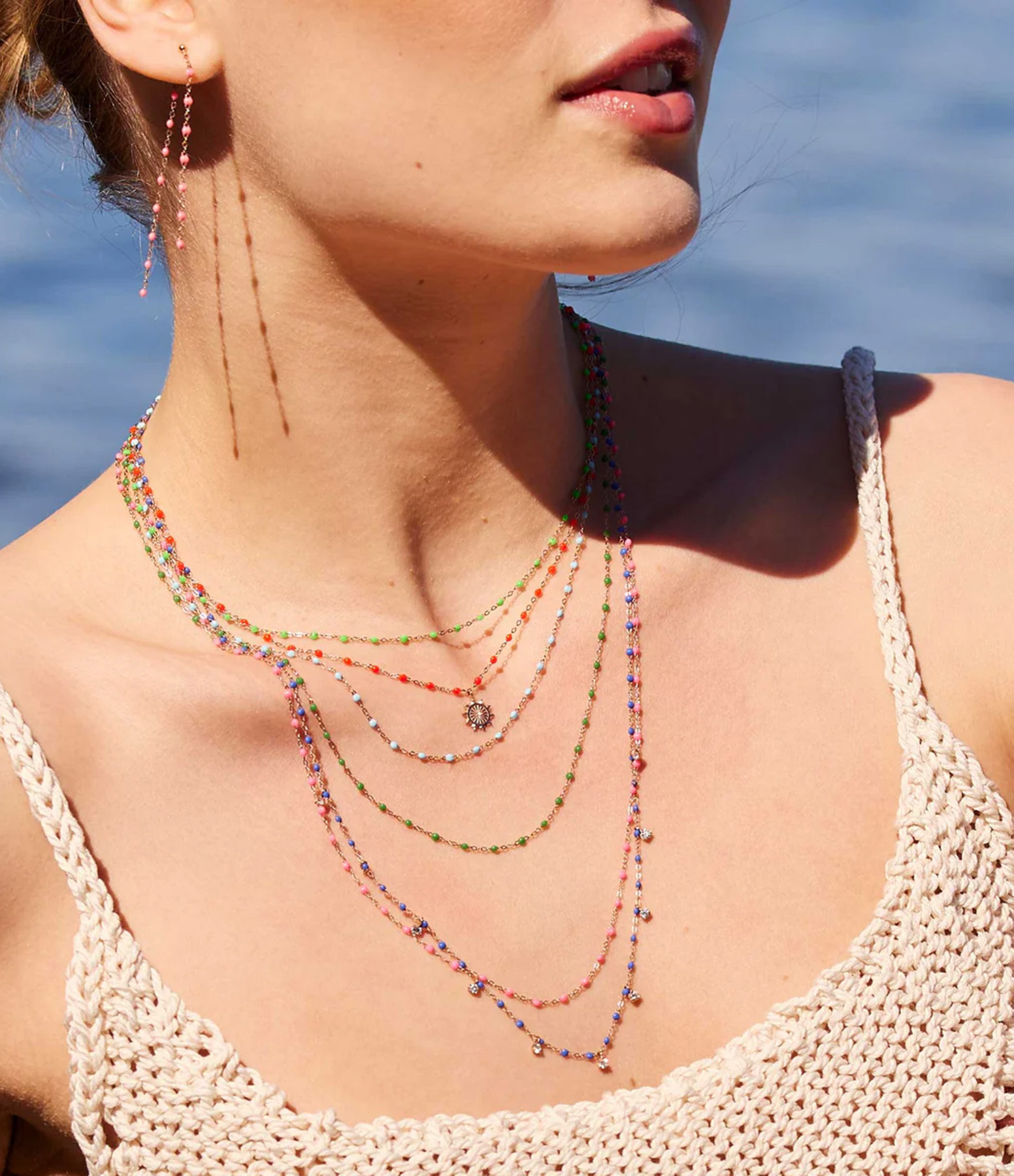Lucky Sun Resin Pearl Necklace with Diamond, Rose Gold
