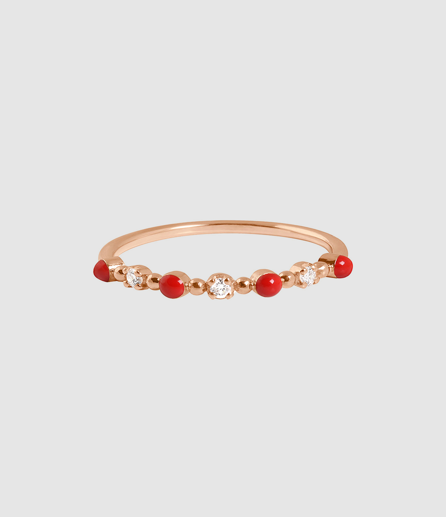 Mini Resin Bead Ring in Gold with 3 Rose Gold Diamonds
