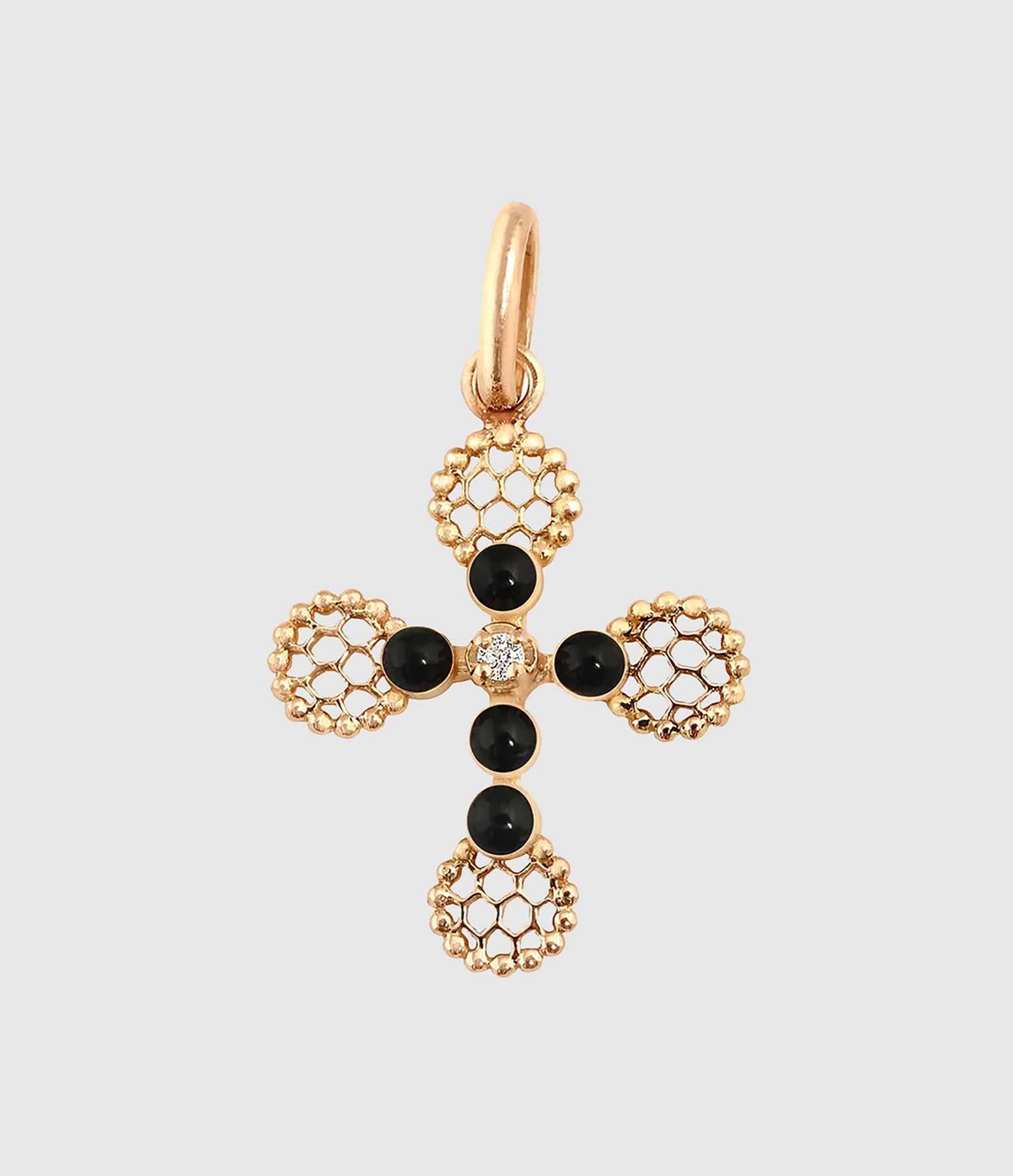 Gold Resin Lace Cross Pendant with Diamonds