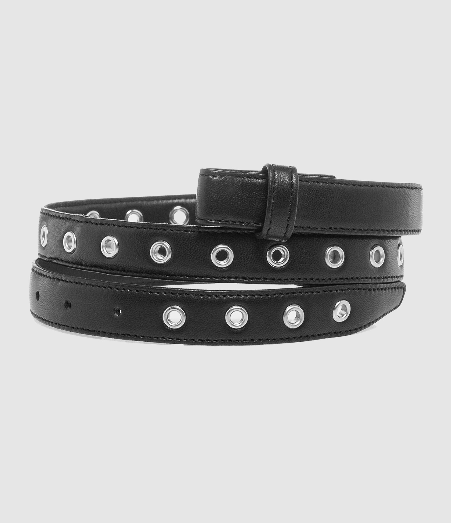 Black Nappa Leather Baby Belt with Silver Eyelets