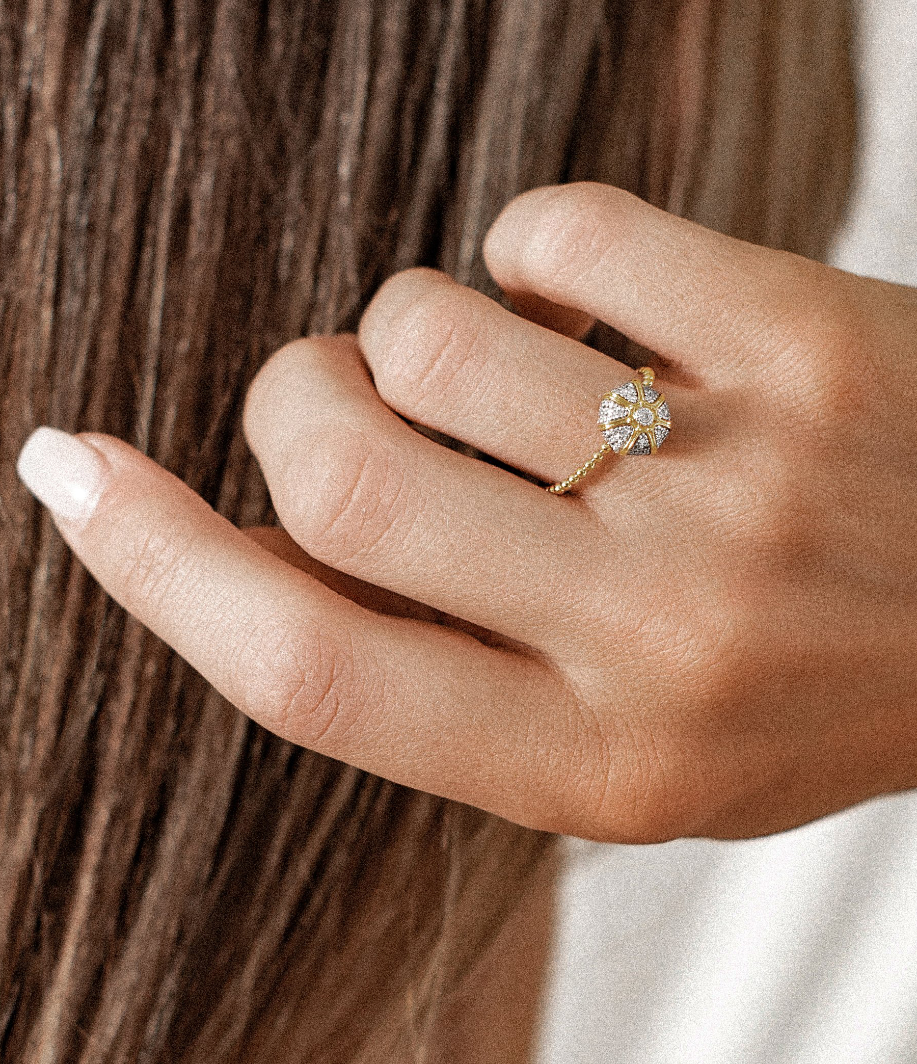 Mini Diamond Sea Urchin Ring in Yellow Gold