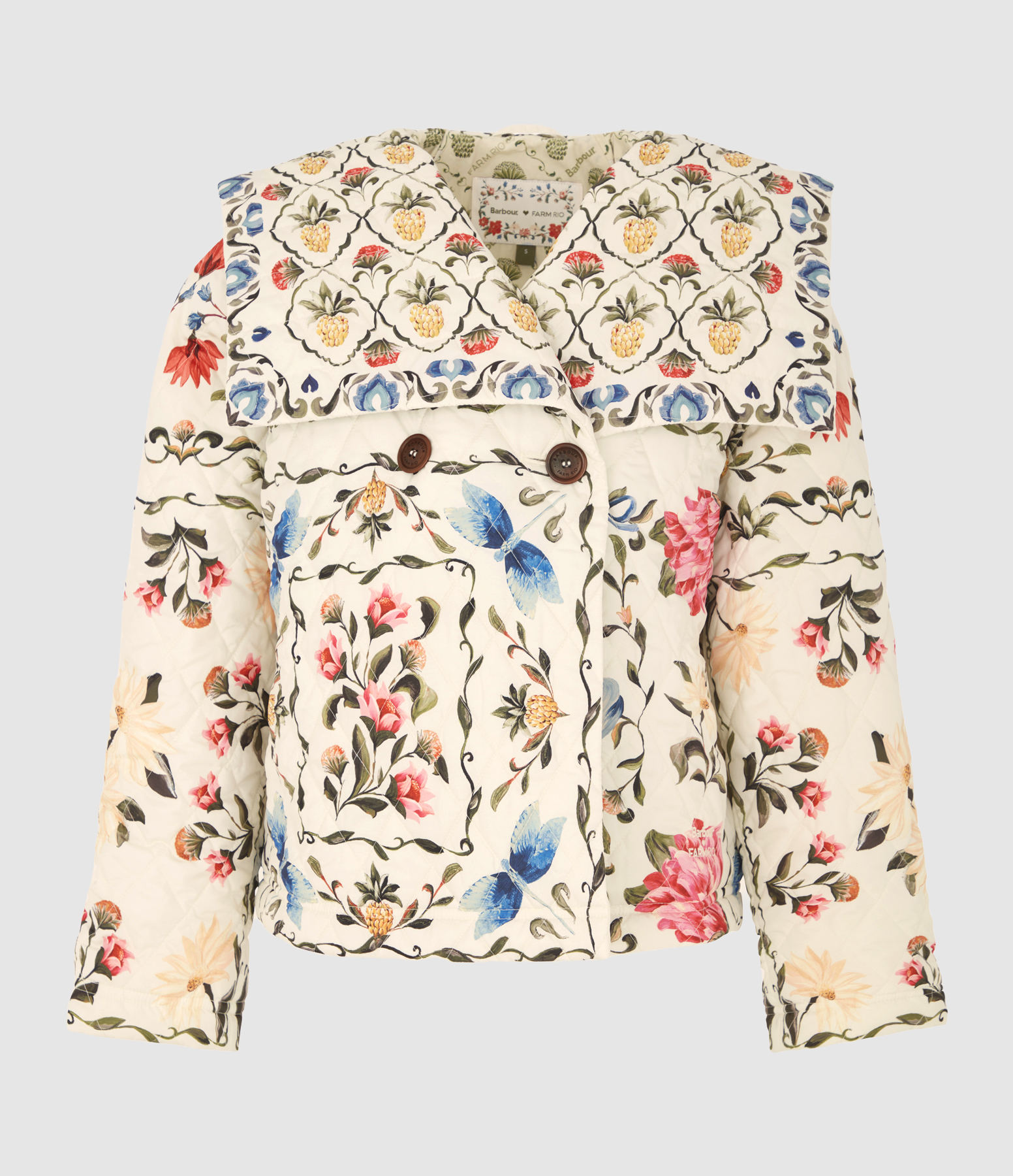 Azelia Cream Spring Petal Flower Quilted Jacket, Barbour x Farm Rio Collaboration