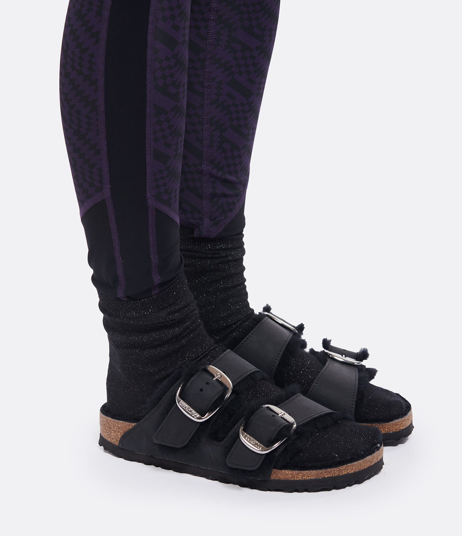 Arizona Fur-Trimmed Black Leather Mules, Narrow Fit