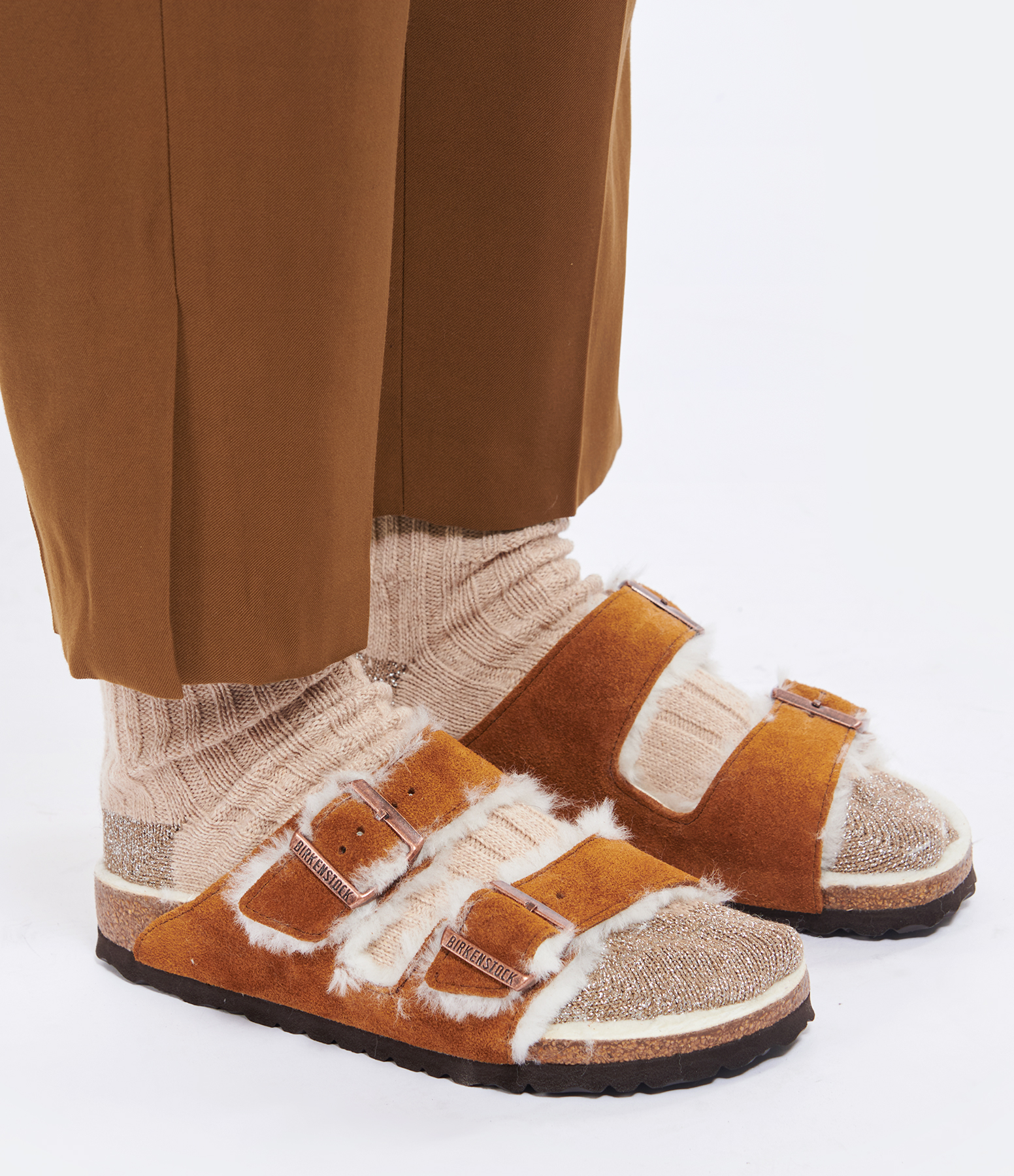 Arizona Mules in Mink Leather and Fur, Narrow Fit