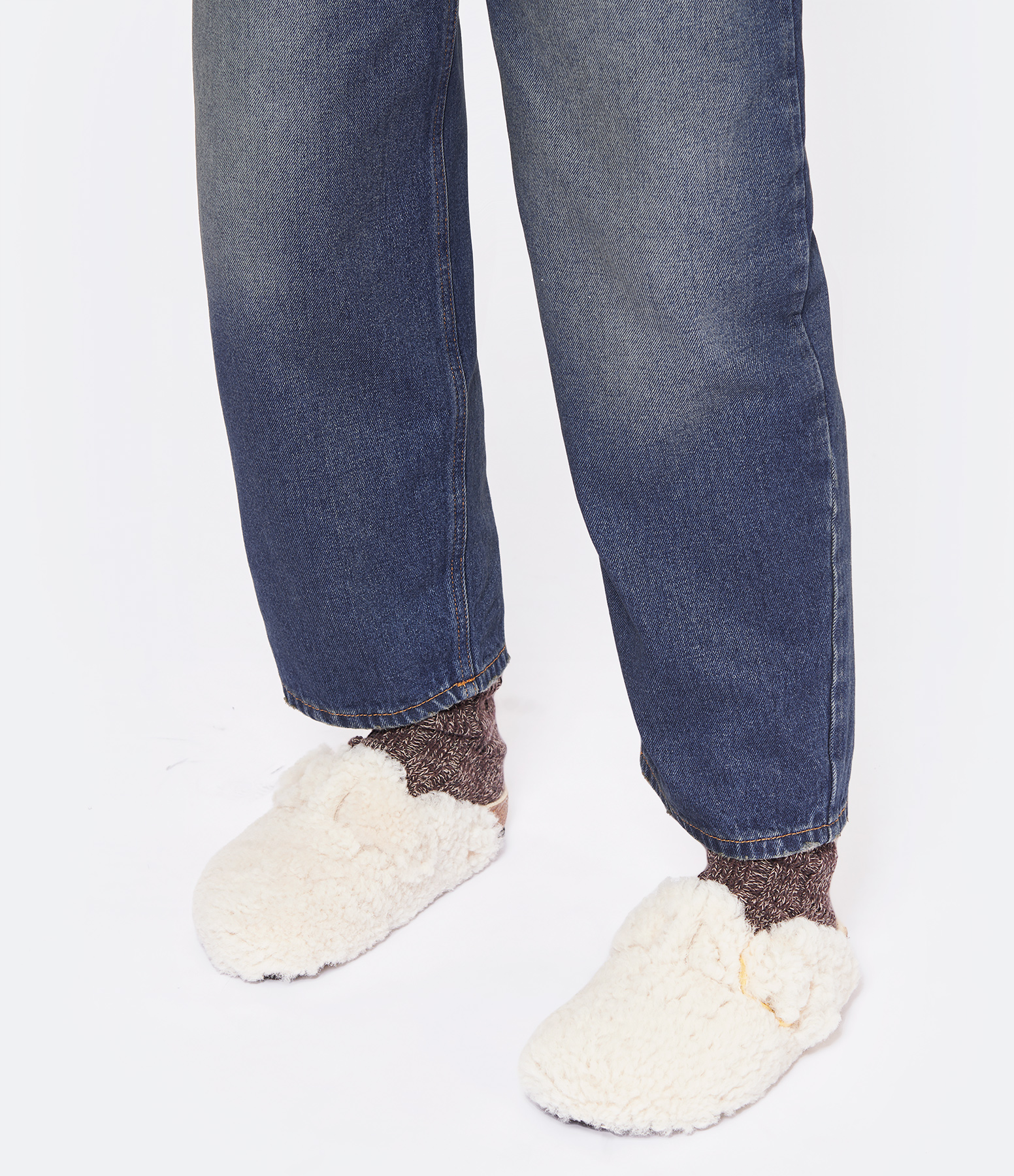 Boston Teddy Fur Clogs in Eggshell