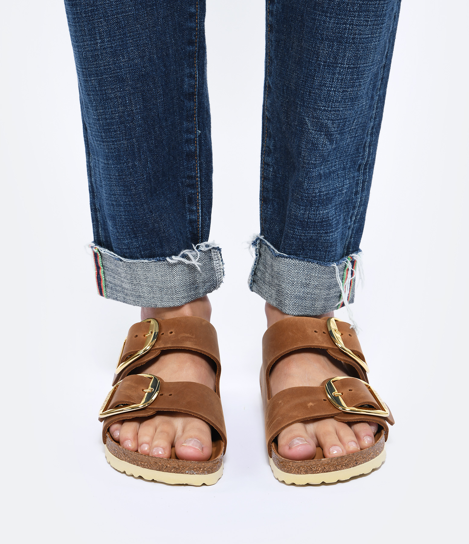 Arizona Big Buckle Sandals in Cognac Leather