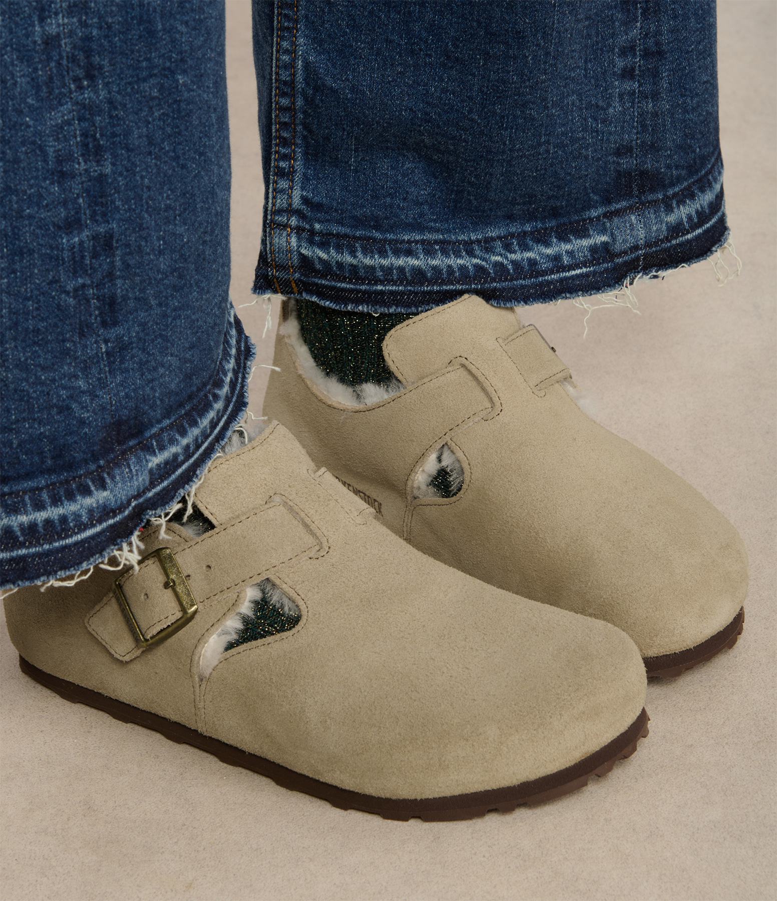 London Fur-Trimmed Mules, Taupe