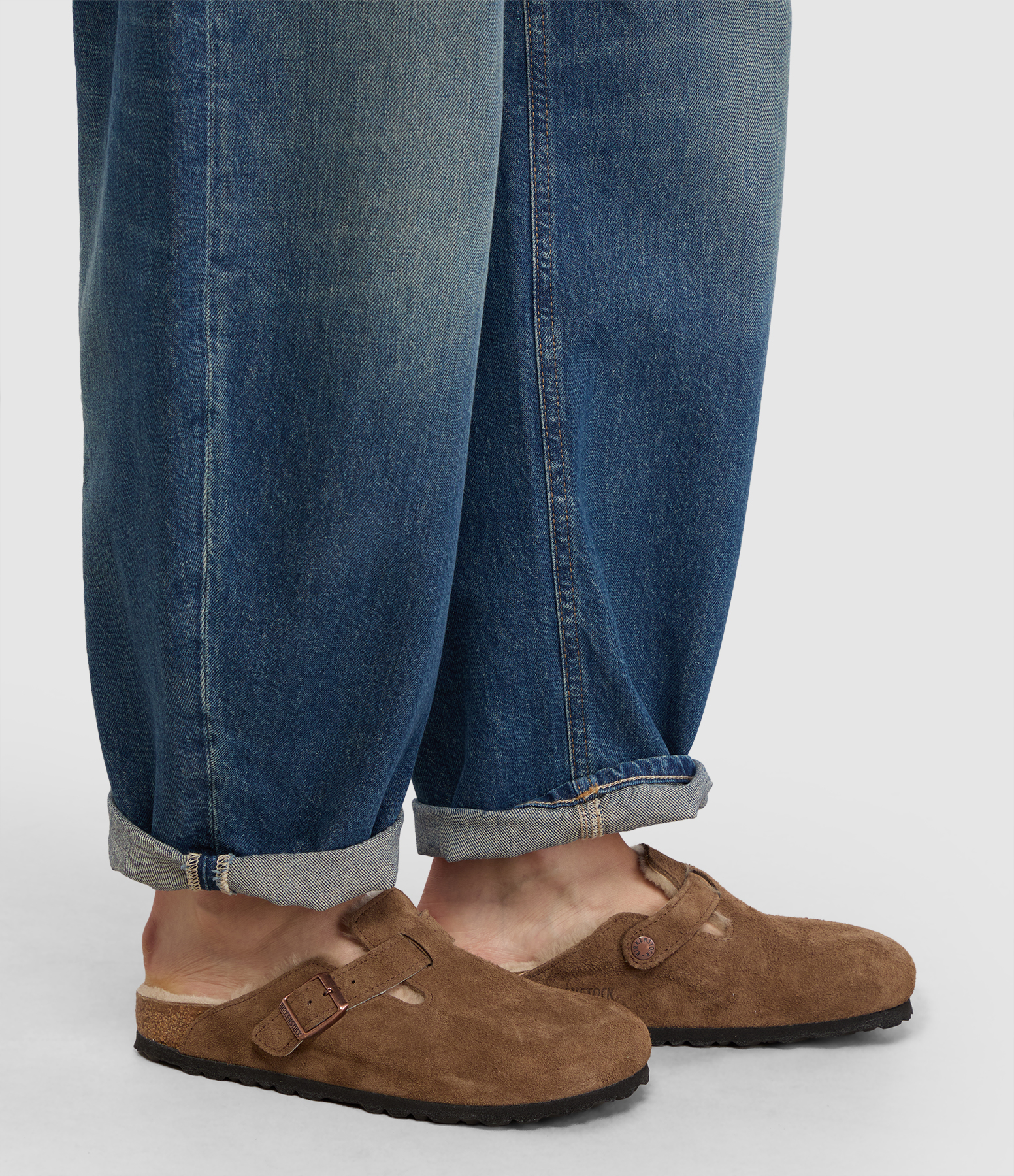 Boston Shearling Suede Leather Clogs in Dark Tea